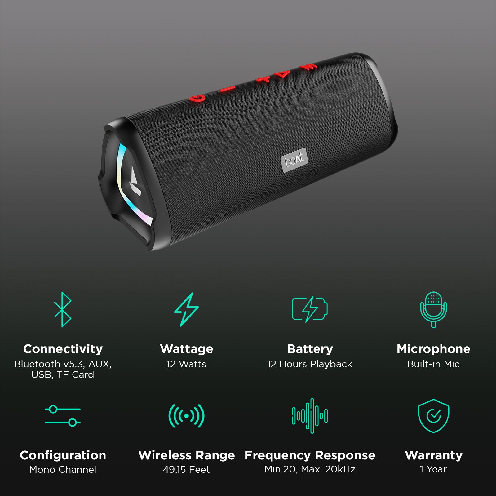 boAt Stone 750 12W Portable Bluetooth Speaker (IPX5 Water Resistant, Stereo Sound, Mono Channel, Raging Black)_2