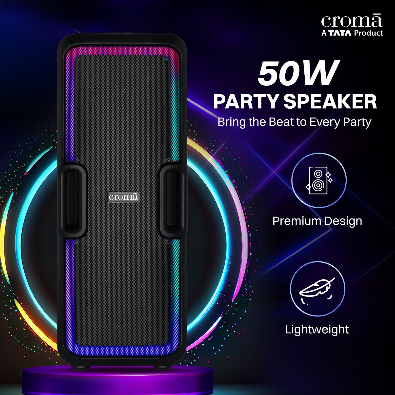 Croma 50W Bluetooth Party Speaker with Mic (Lightweight, Stereo Channel, Black)_12