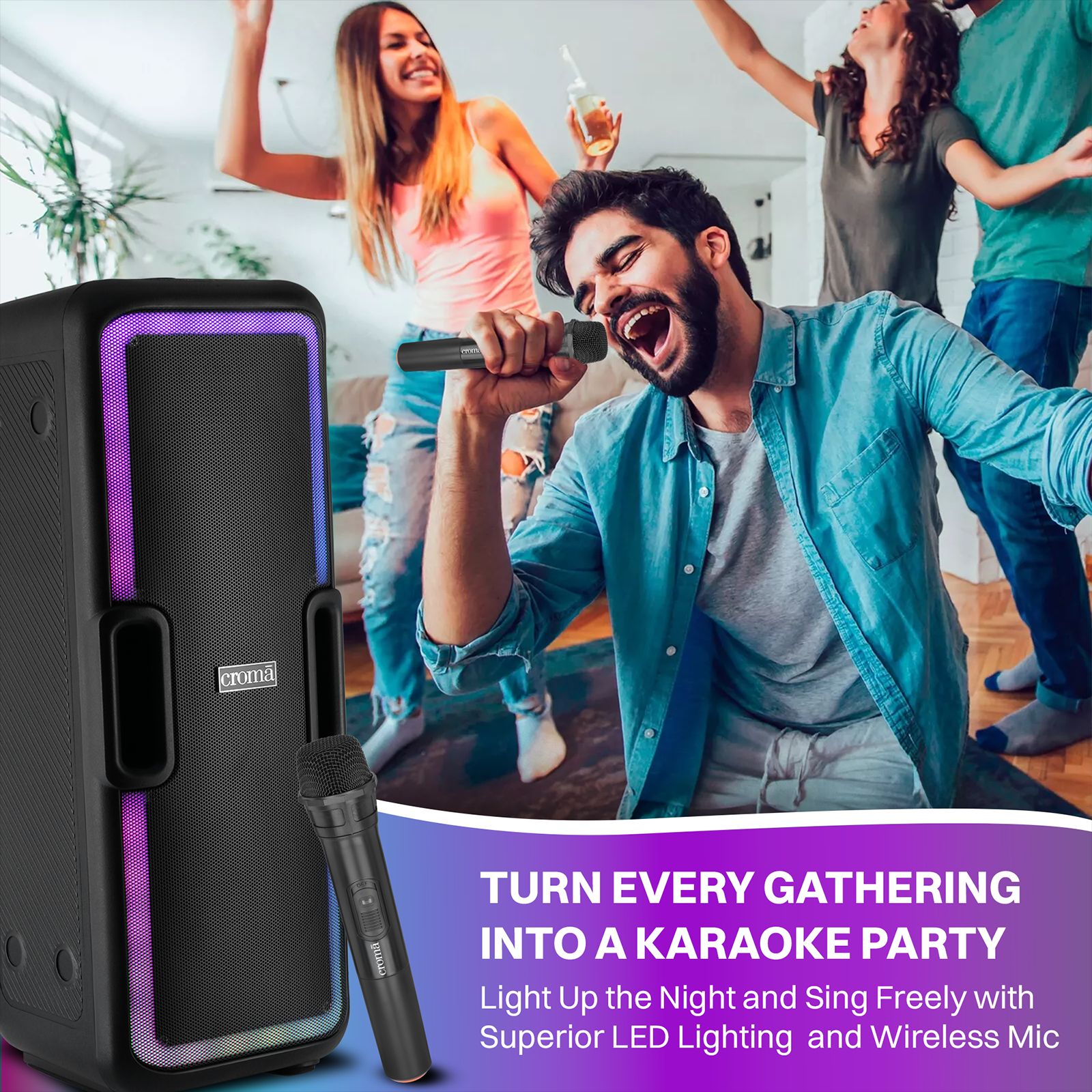Croma 50W Bluetooth Party Speaker with Mic (Lightweight, Stereo Channel, Black)_13