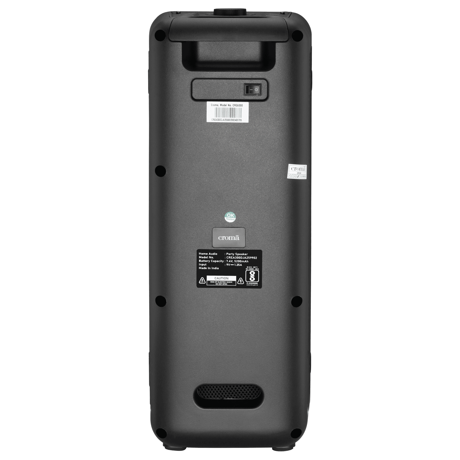 Croma 50W Bluetooth Party Speaker with Mic (Lightweight, Stereo Channel, Black)_6