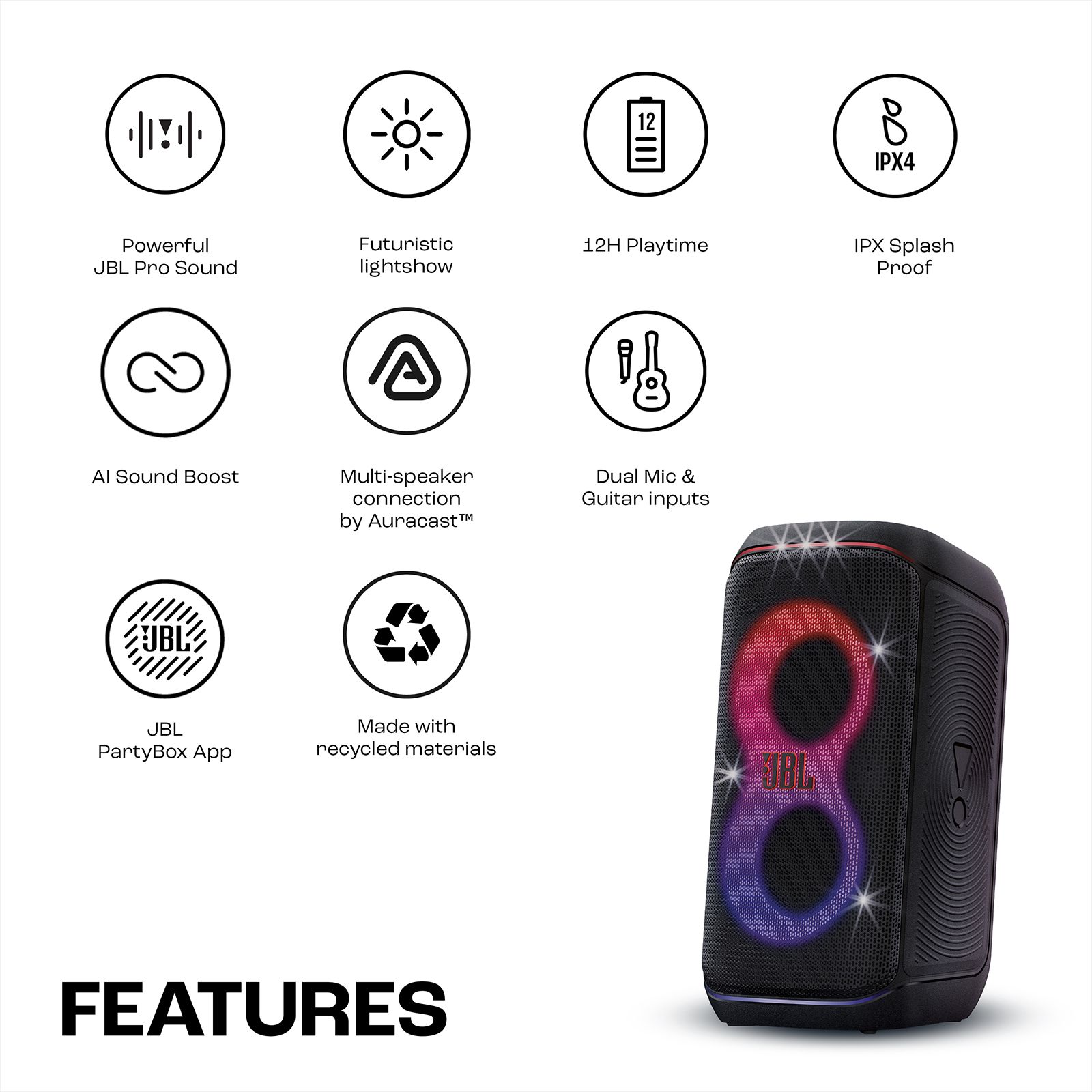 JBL PartyBox Club 120 160W Bluetooth Party Speaker (AI Sound Boost, Stereo Channel, Black) JBL PartyBox Club 120 160W Bluetooth Party Speaker (AI Sound Boost, Stereo Channel, Black)_16