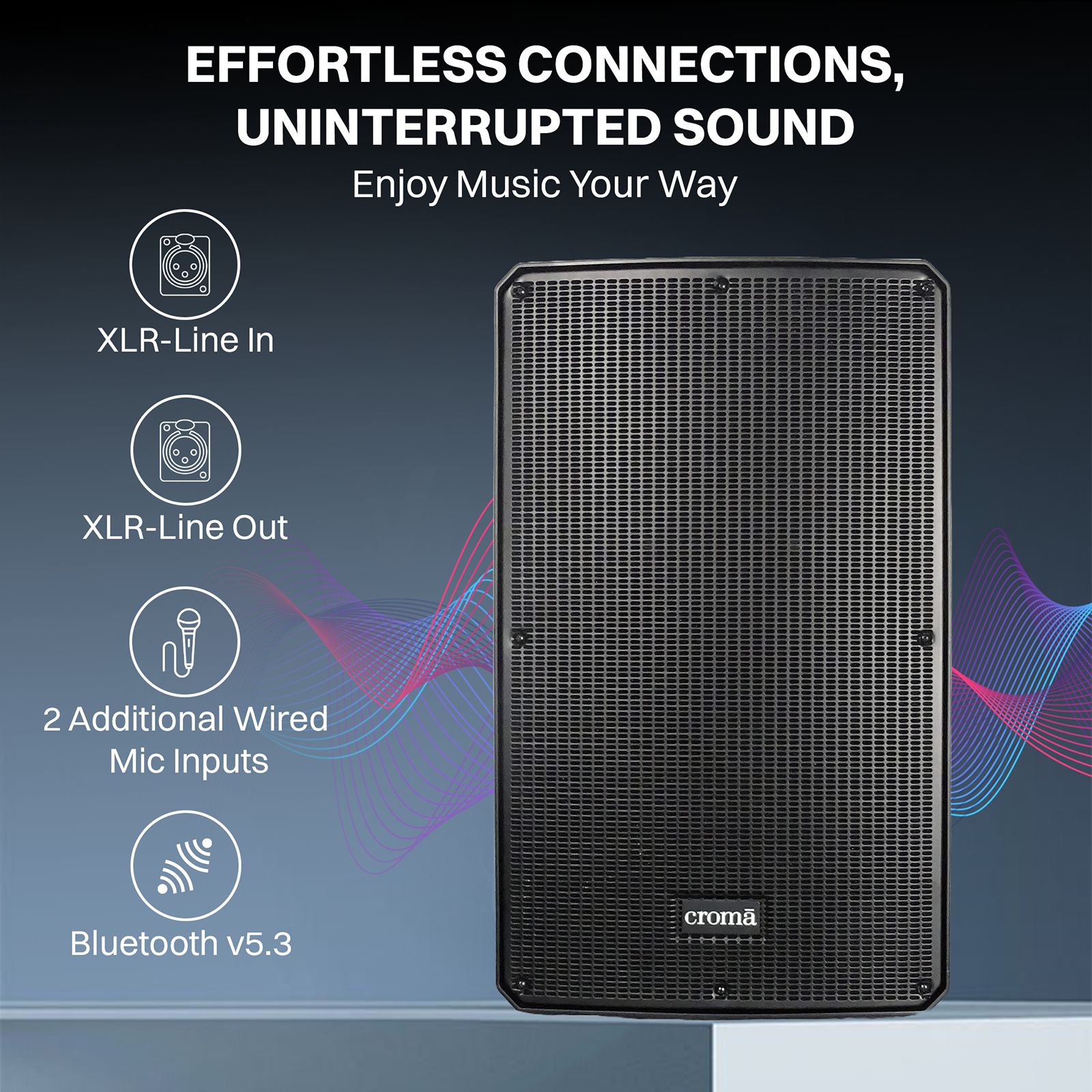 Croma 5000W Bluetooth Party Speaker with Mic (4 Preset DSP, 2.1 Channel, Black) Croma 5000W Bluetooth Party Speaker with Mic (4 Preset DSP, 2.1 Channel, Black)_5