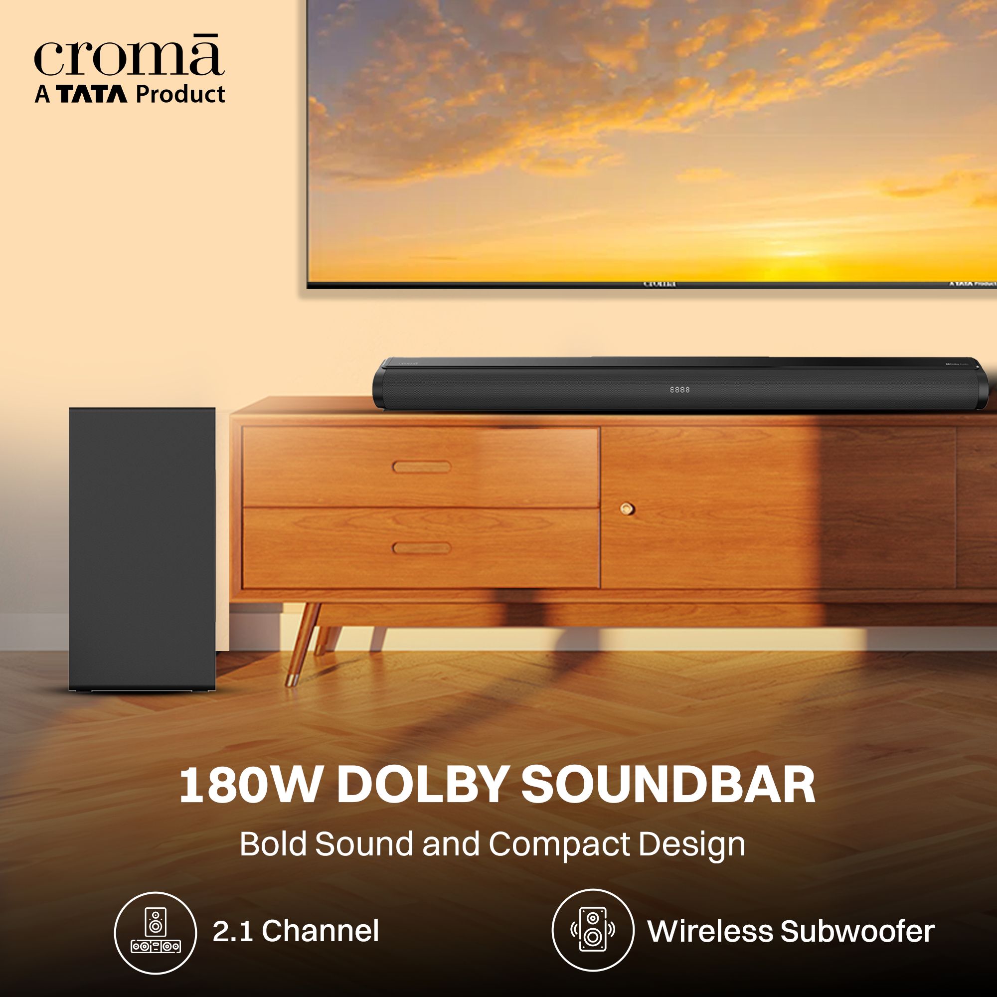 Croma 180W Bluetooth Soundbar with Remote (Dolby Audio, 2.1 Channel, Black)_9