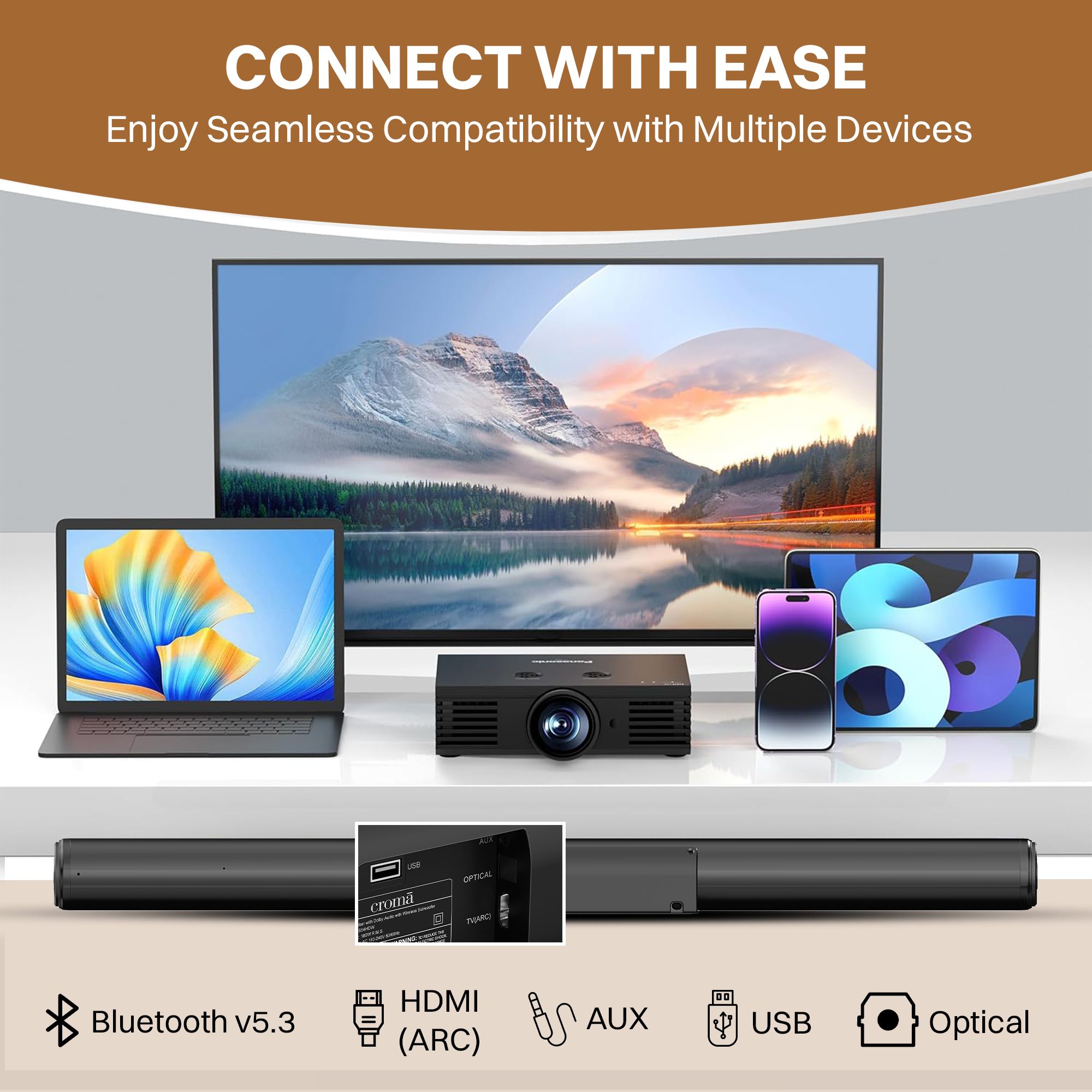 Croma 180W Bluetooth Soundbar with Remote (Dolby Audio, 2.1 Channel, Black)_13