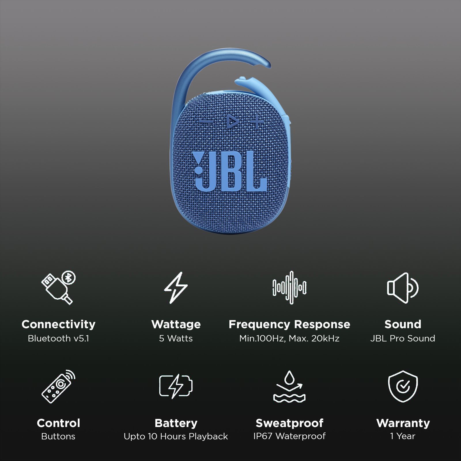JBL Clip 4 Eco 5W Portable Bluetooth Speaker (IP67 Waterproof, 10 Hours Playtime, Blue)_2