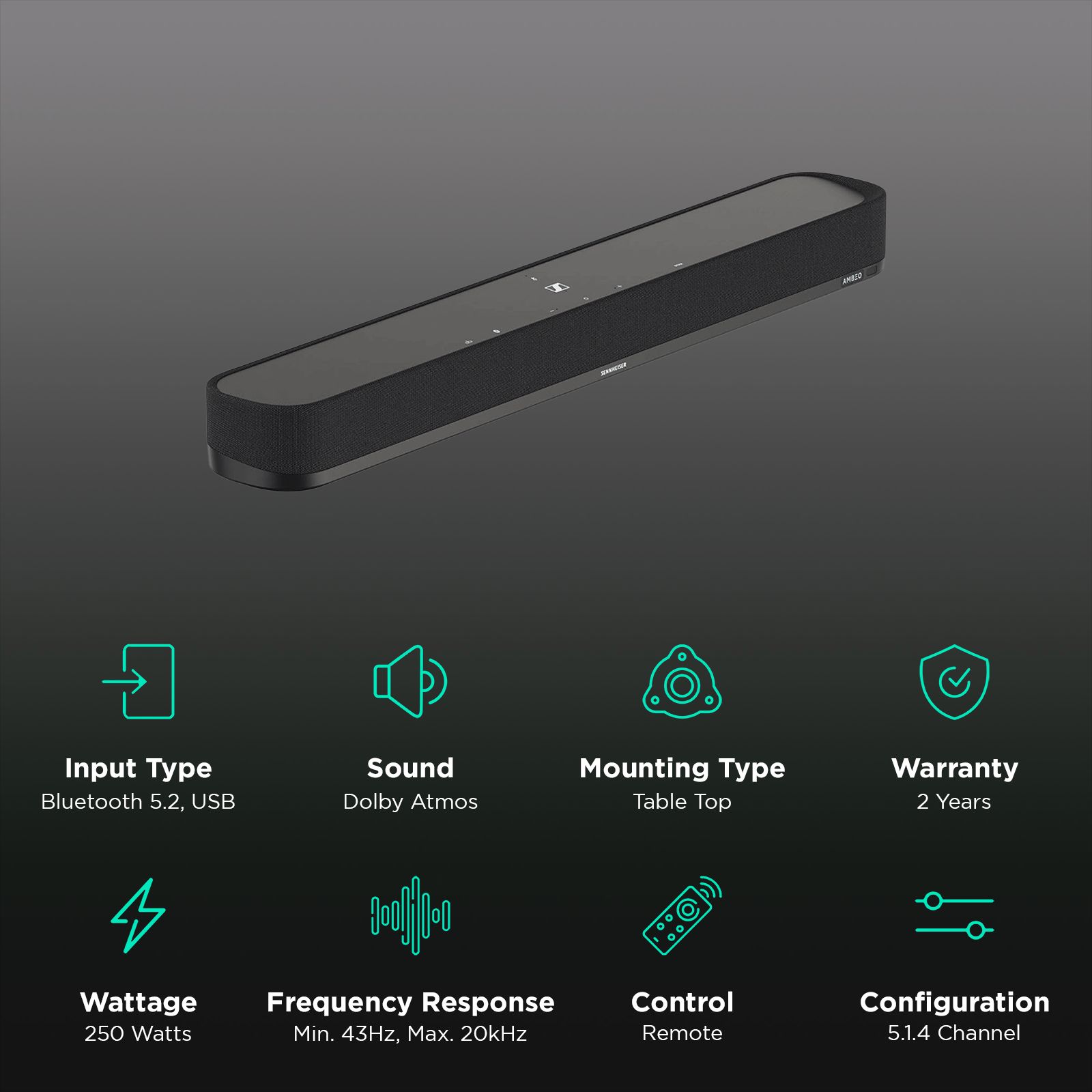 SENNHEISER AMBEO Mini 250W SoundBar with Remote (Dolby Atmos, 5.1.4 Channel, Black) SENNHEISER AMBEO Mini 250W SoundBar with Remote (Dolby Atmos, 5.1.4 Channel, Black)_2