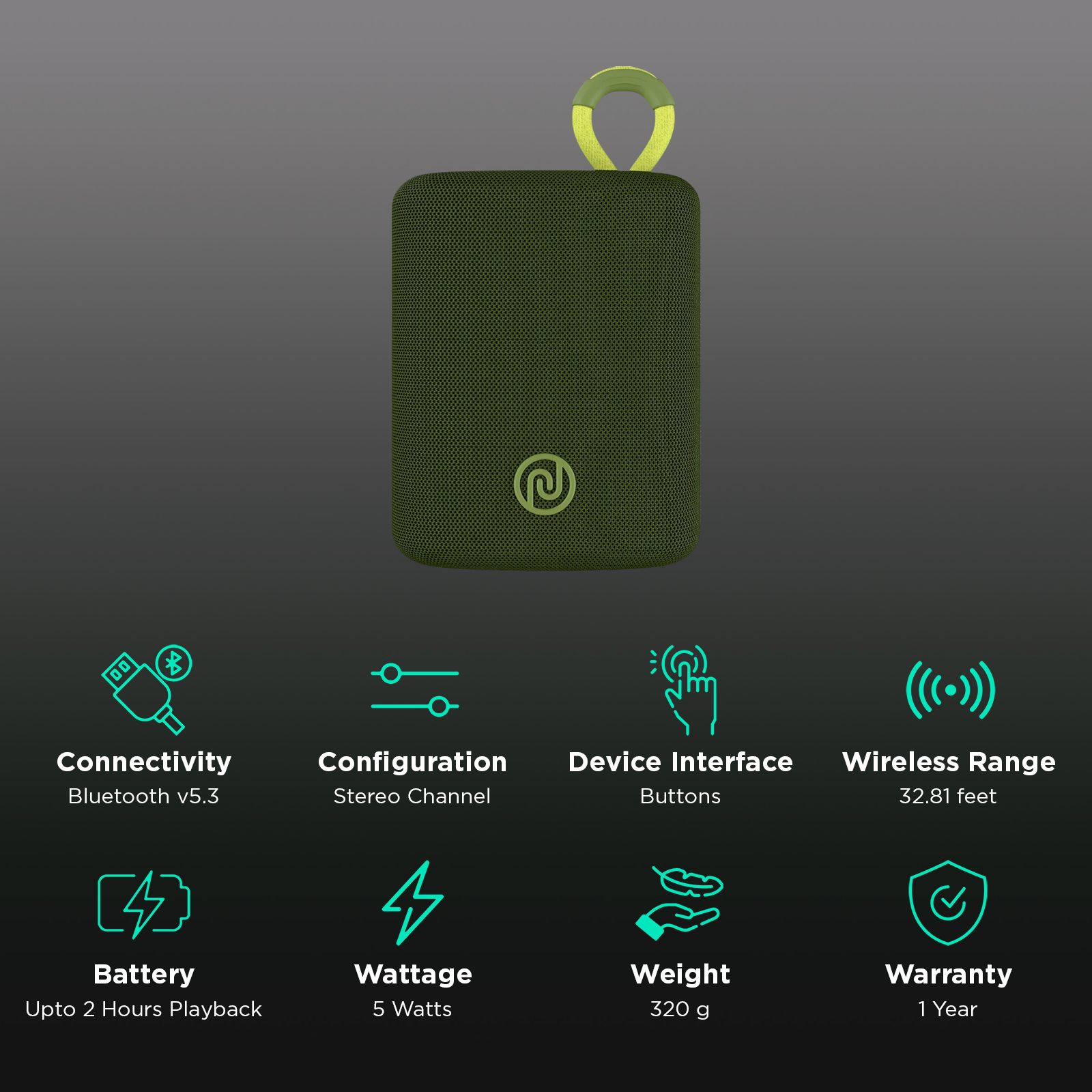 noise VIBE 2 5W Portable Bluetooth Speaker (IPX7 Water Resistant, TWS Pairing, Stereo Channel, Rustic Olive)_2