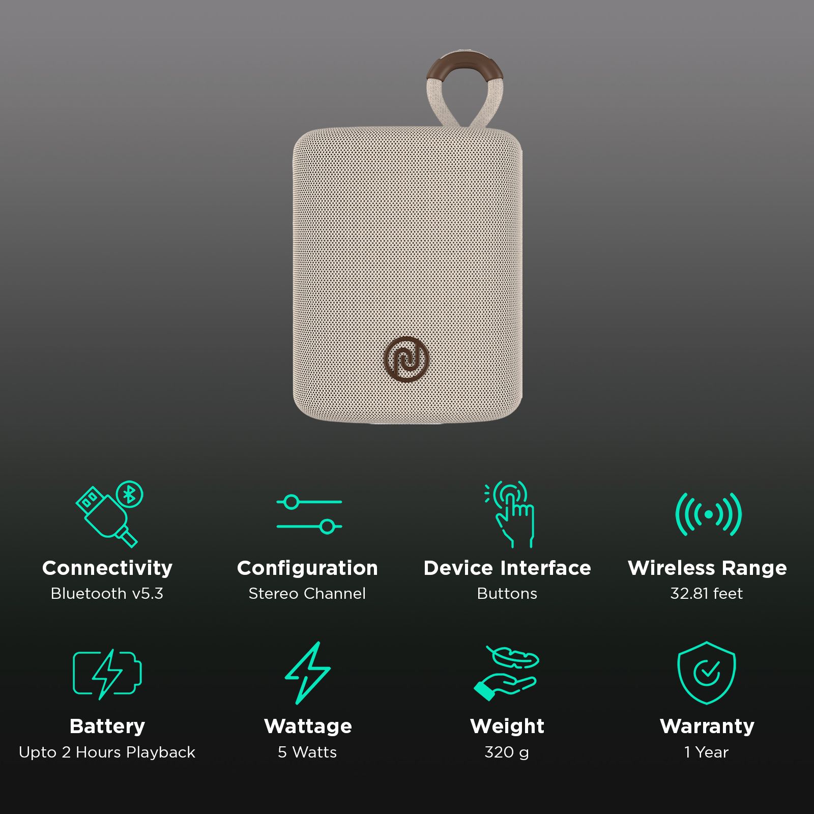 noise VIBE 2 5W Portable Bluetooth Speaker (IPX7 Water Resistant, TWS Pairing, Stereo Channel, Safari Beige) noise VIBE 2 5W Portable Bluetooth Speaker (IPX7 Water Resistant, TWS Pairing, Stereo Channel, Safari Beige)_2