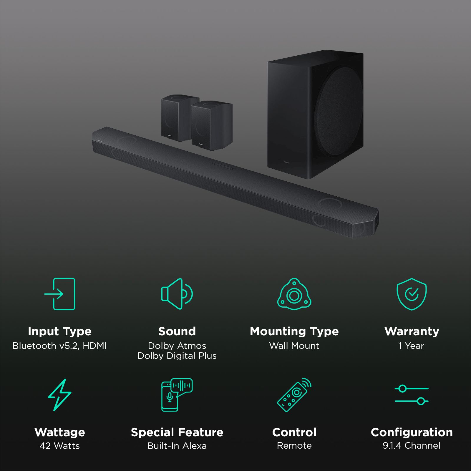 SAMSUNG Q Series 540W Bluetooth Soundbar with Remote (Dolby Atmos, 9.1.4 Channel, Black) SAMSUNG Q Series 540W Bluetooth Soundbar with Remote (Dolby Atmos, 9.1.4 Channel, Black)_2