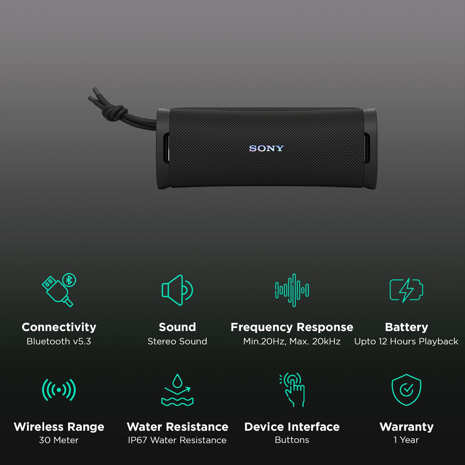 SONY ULT Field 1 Portable Bluetooth Speaker (IP67 Waterproof, Massive Bass, Black)_2