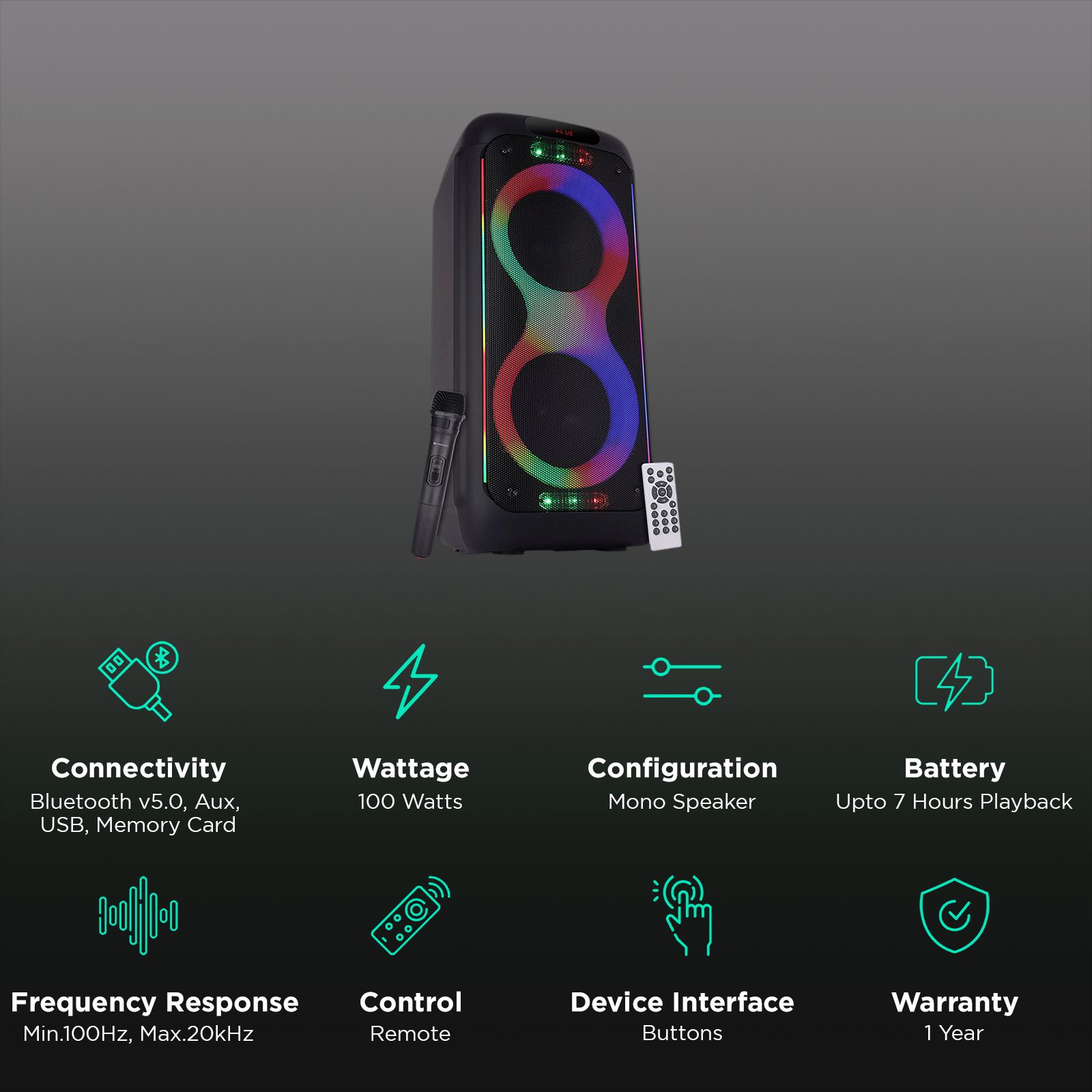 ZEBRONICS Zeb-Buddy 200 100W Bluetooth Party Speaker with Mic (7 Hours Playtime, Mono Channel, Black)_3