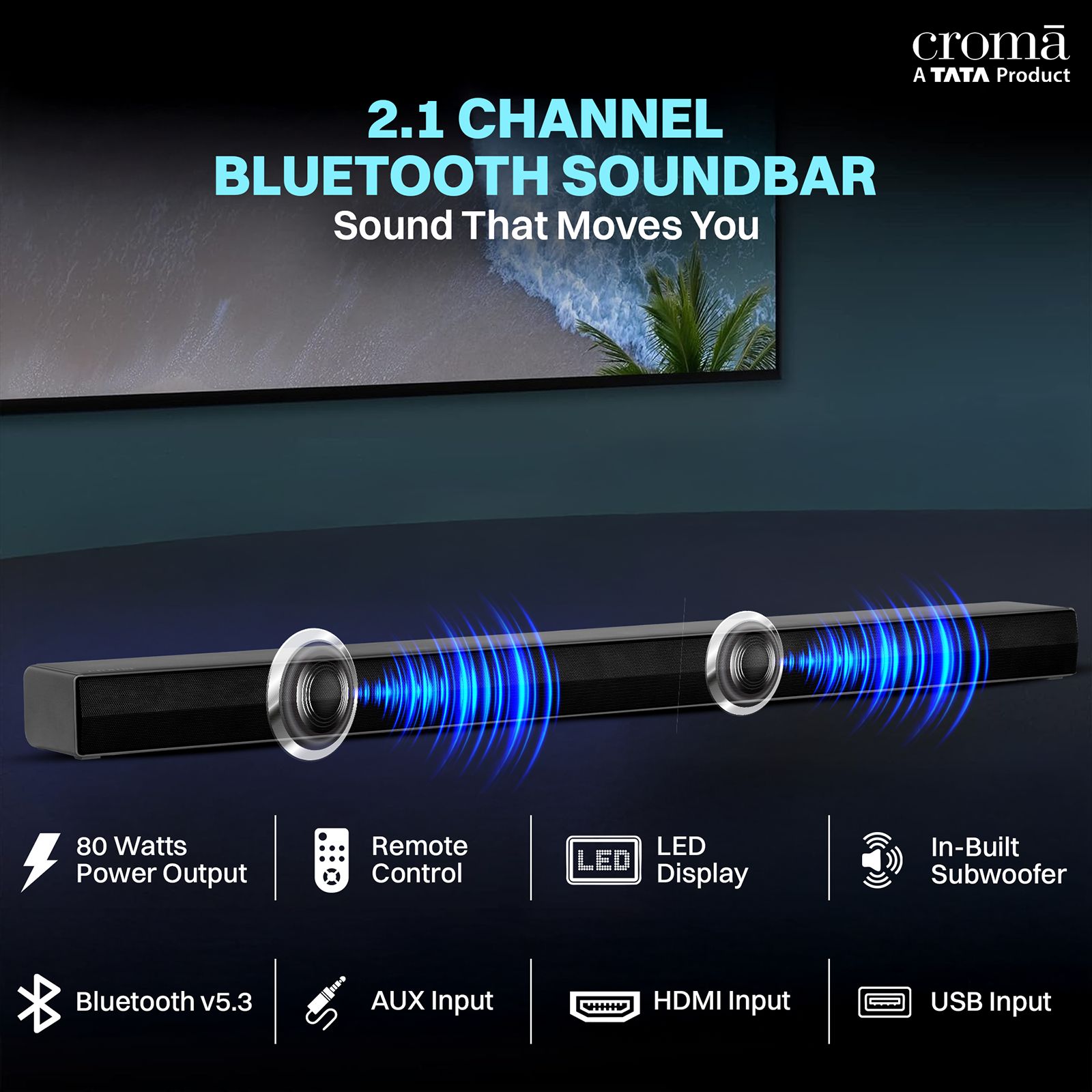 Croma 80W Bluetooth Soundbar with Remote (Surround Sound, 2.1 Channel, Black)_10