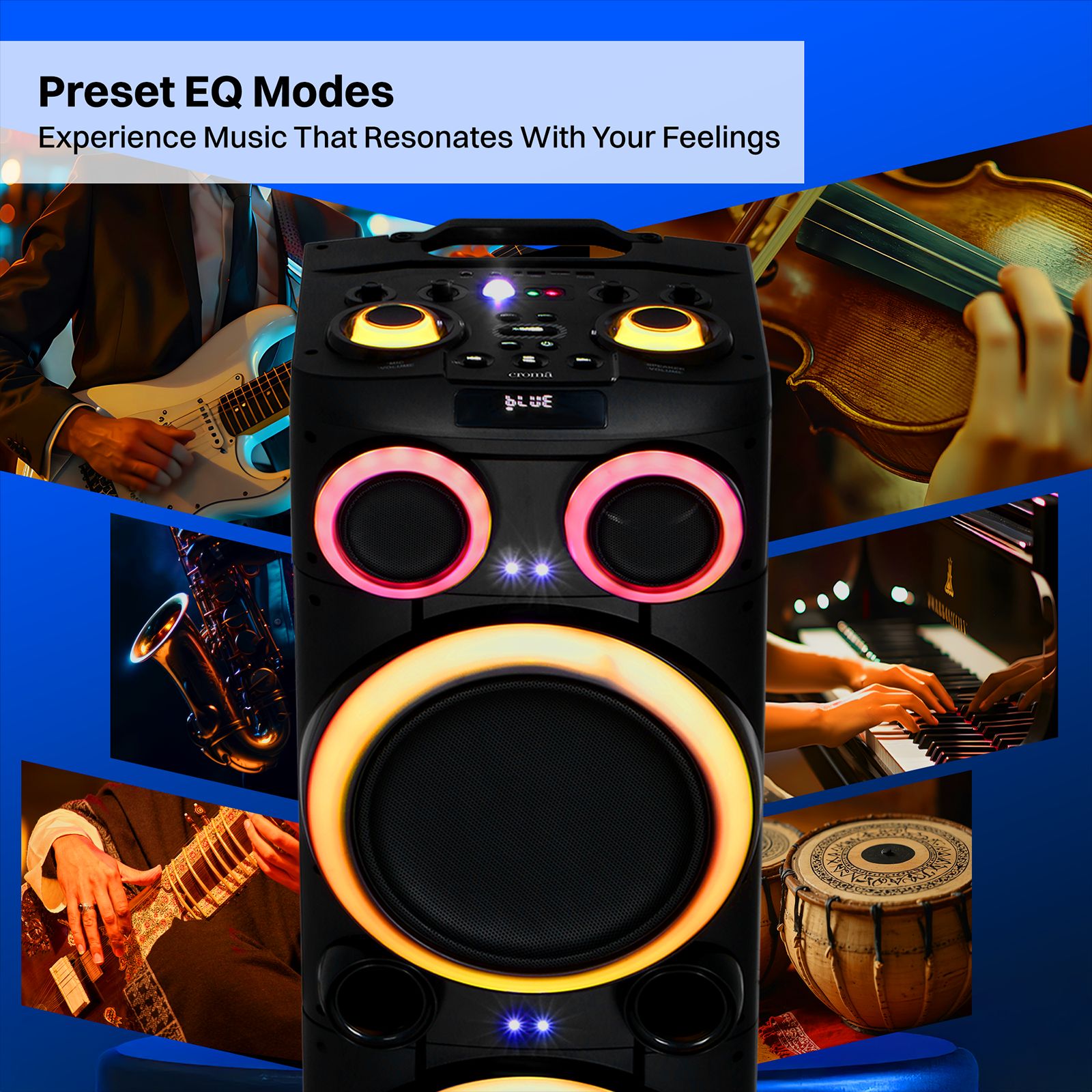 Croma Explode 2.0 1400W Bluetooth Party Speaker with Mic (RGB Party Laser Light, Stereo Channel, Black)_18