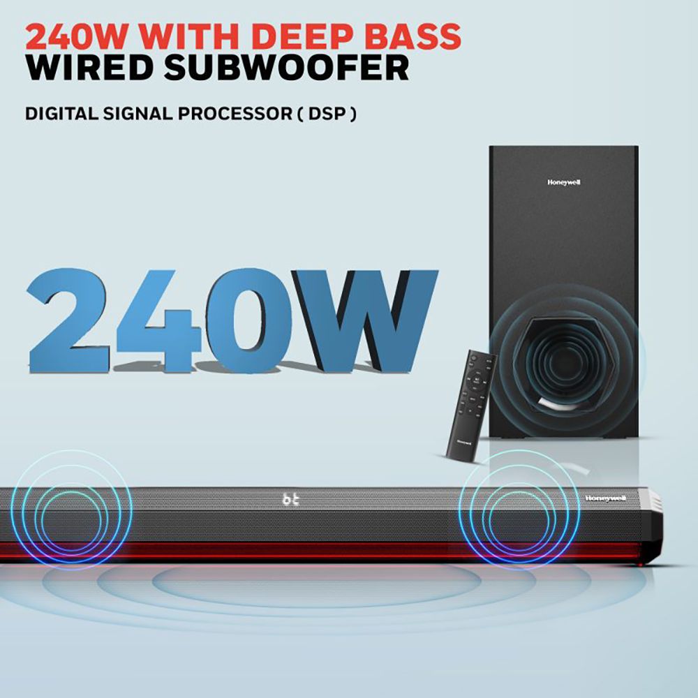 Honeywell Trueno U4000 240W Soundbar with Remote (3D Surround Sound, 2.1 Channel, Black)_4