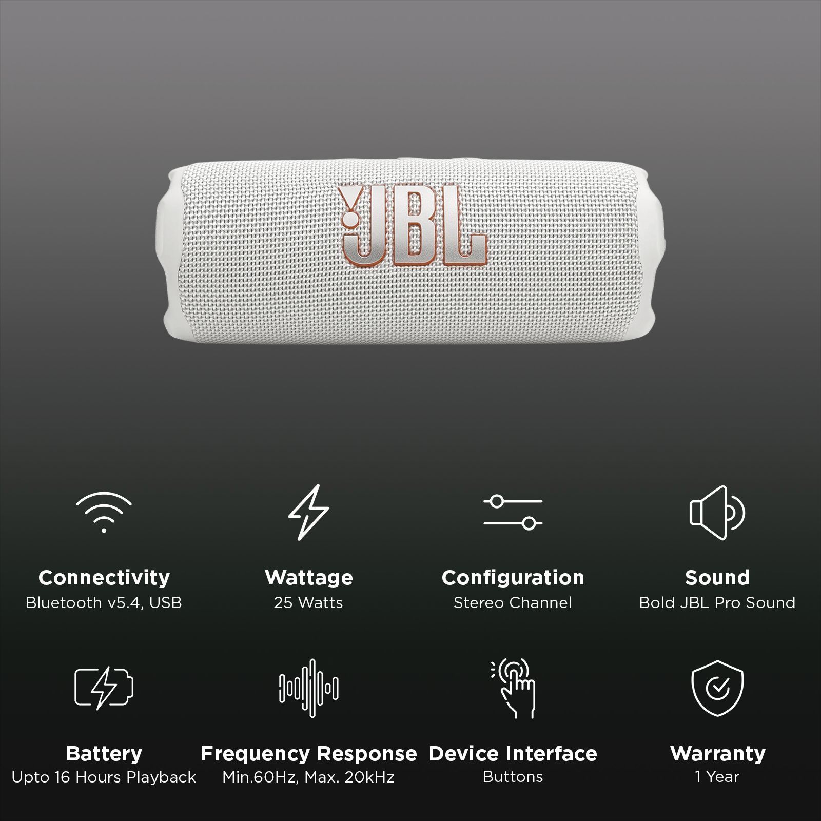 JBL Flip 7 35W Portable Bluetooth Speaker (Waterproof, Bold Pro Sound with AI Sound Boost, Stereo Channel, White) JBL Flip 7 35W Portable Bluetooth Speaker (Waterproof, Bold Pro Sound with AI Sound Boost, Stereo Channel, White)_3