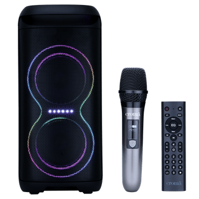Croma 180W Party Speaker with Mic (Music Sync LED Light, 2.1 Channel, Black)