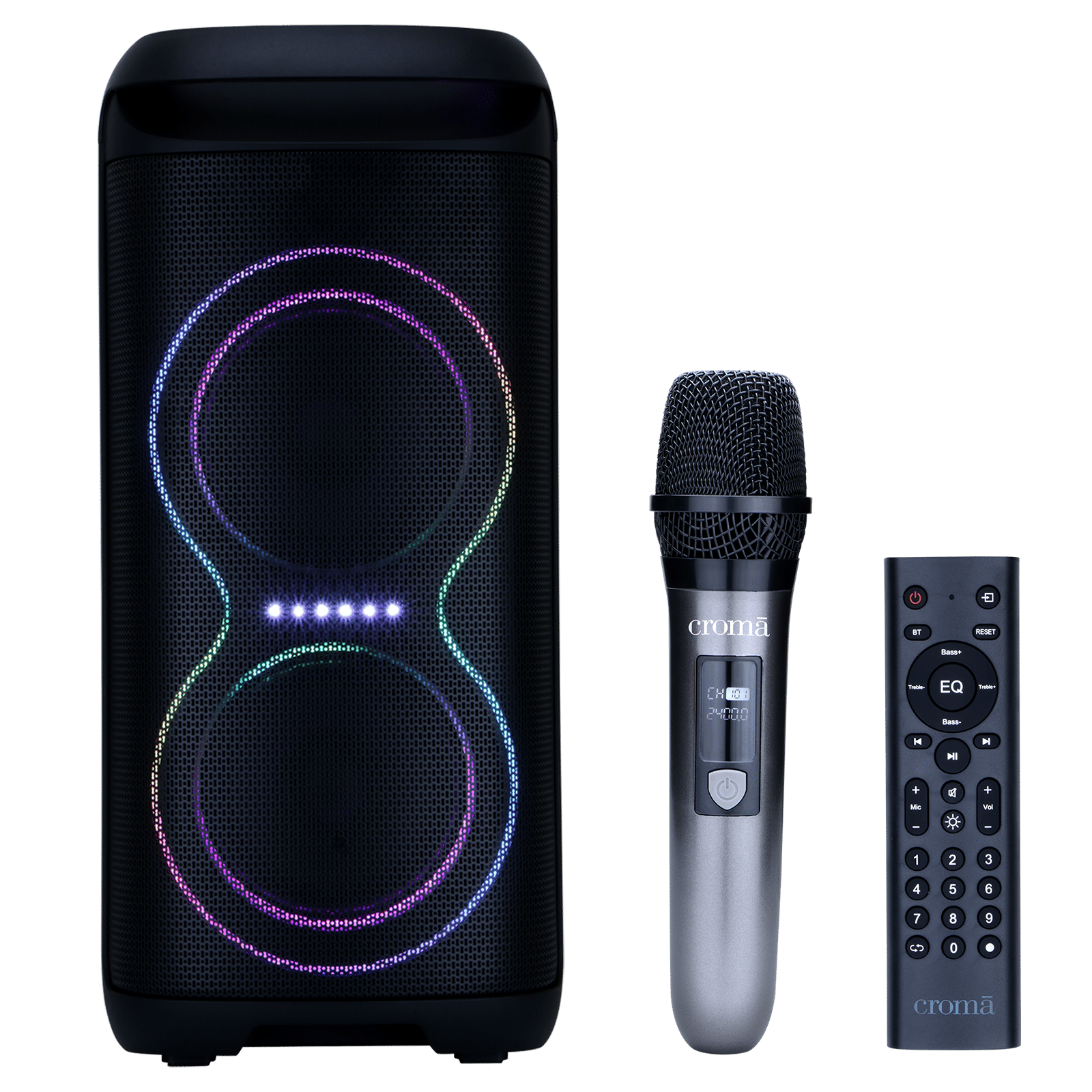 Croma 180W Party Speaker with Mic (Music Sync LED Light, 2.1 Channel, Black) Croma 180W Party Speaker with Mic (Music Sync LED Light, 2.1 Channel, Black)_1
