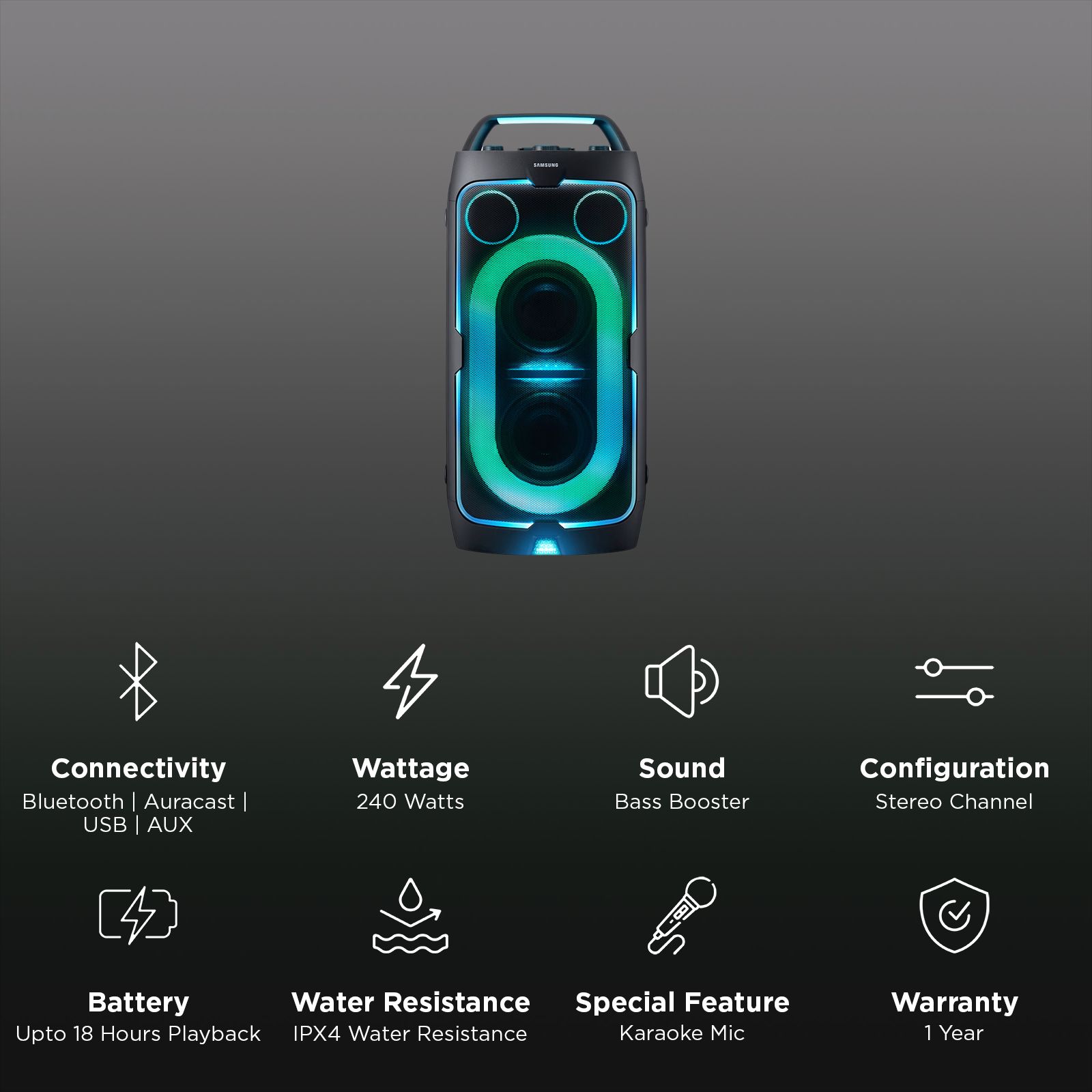 Samsung Sound Tower ST50F 240W Bluetooth Party Speaker (IPX4 Water Resistant, Stereo Channel, Black) Samsung Sound Tower ST50F 240W Bluetooth Party Speaker (IPX4 Water Resistant, Stereo Channel, Black)_2