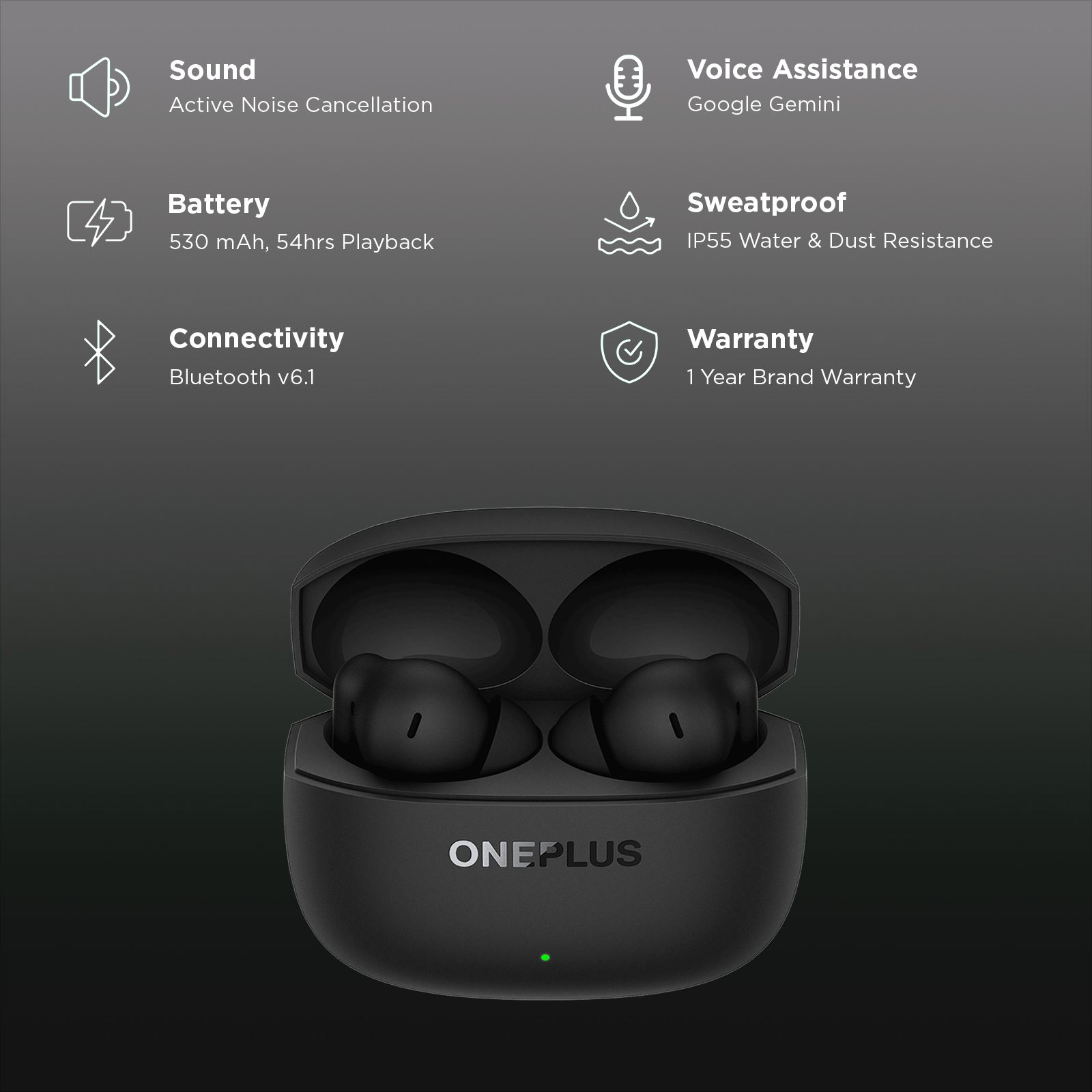 OnePlus Nord Buds 4 E522A TWS Earbuds with Active Noise Cancellation (IP55 Water and Dust Resistant, AI Translate, Stellar Black)_2