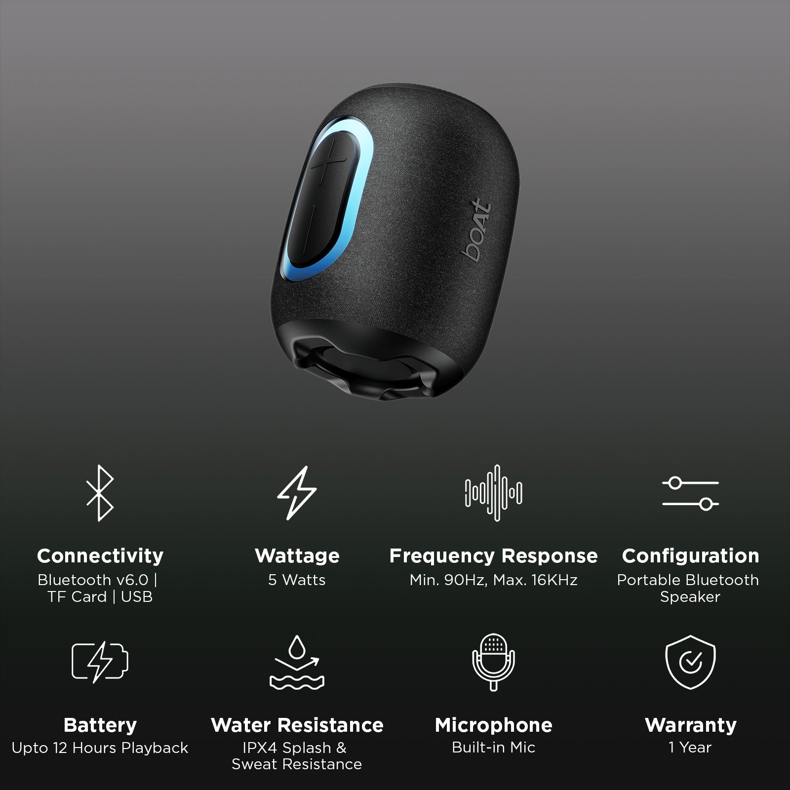 boAt Stone Neo 5W Portable Bluetooth Speaker (IPX4 Splash & Sweat Resistant, Dynamic RGB LED Design, Midnight Black) boAt Stone Neo 5W Portable Bluetooth Speaker (IPX4 Splash & Sweat Resistant, Dynamic RGB LED Design, Midnight Black)_2