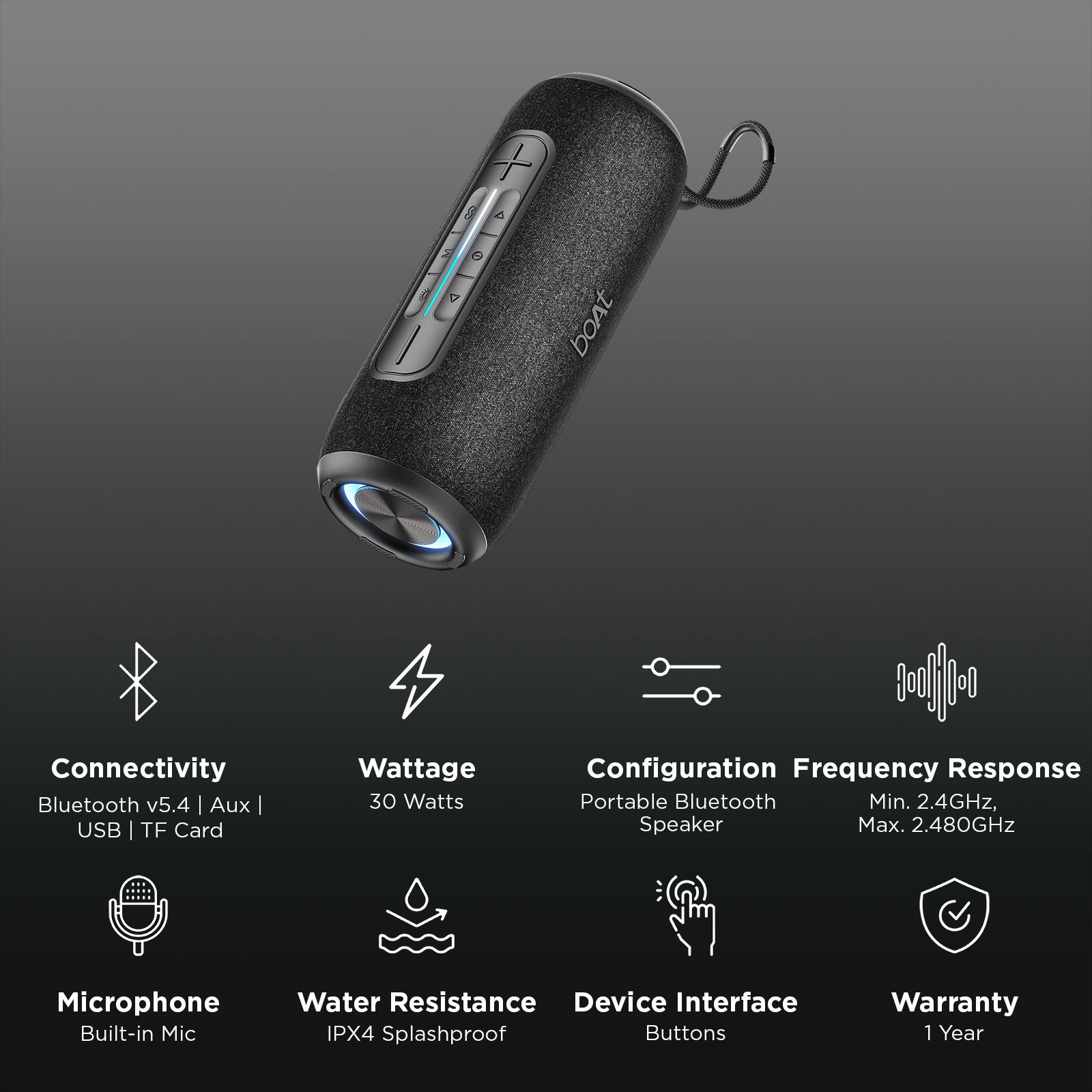 boAt Stone Rush 30W Portable Bluetooth Speaker (IPX4 Splash & Sweat Resistant, Dynamic RGB LED Design, Infinite Black) boAt Stone Rush 30W Portable Bluetooth Speaker (IPX4 Splash & Sweat Resistant, Dynamic RGB LED Design, Infinite Black)_2