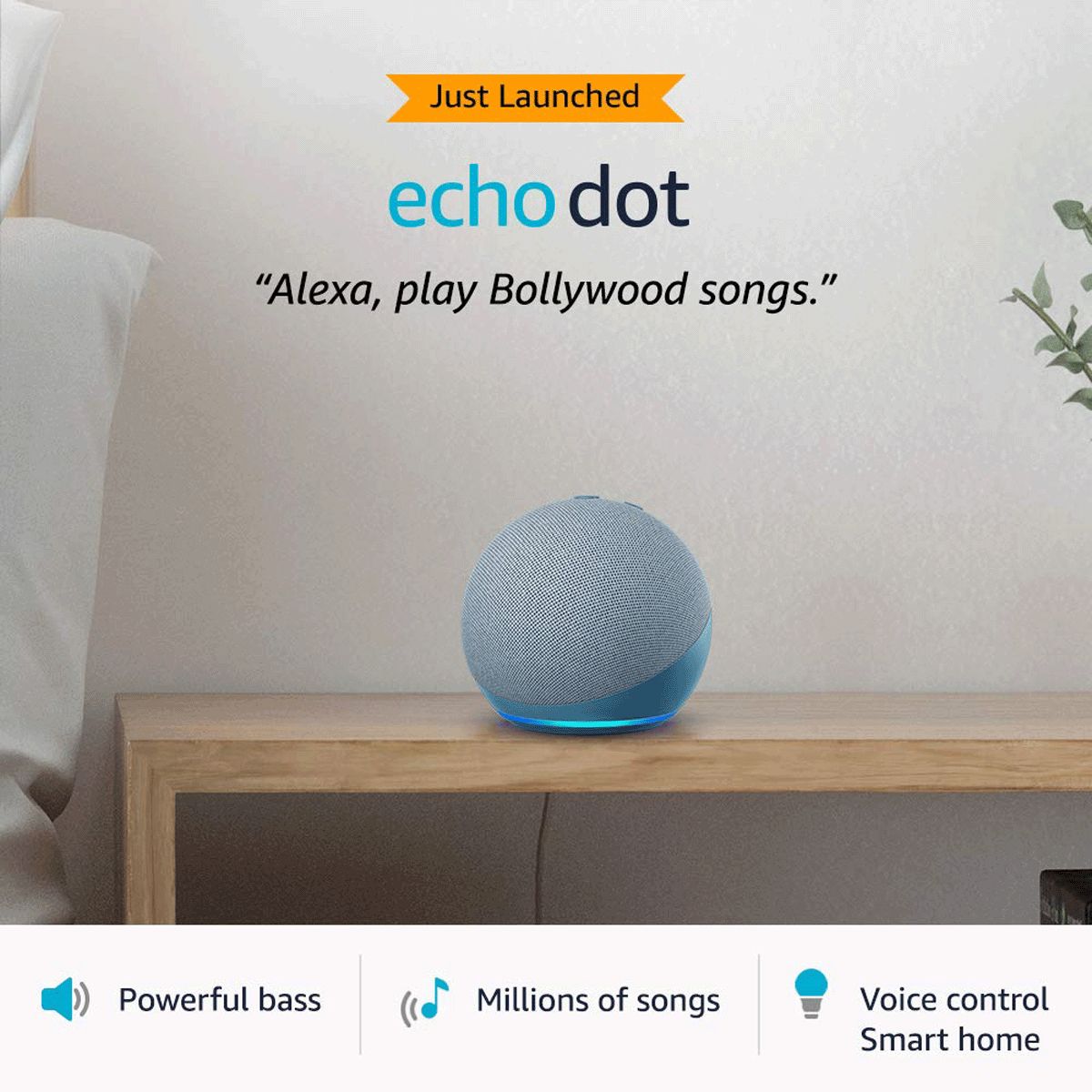 amazon Echo Dot 4th Gen Alexa Built-in Smart Speaker (Powerful Bass, B084KSRFXJ, Blue)_4