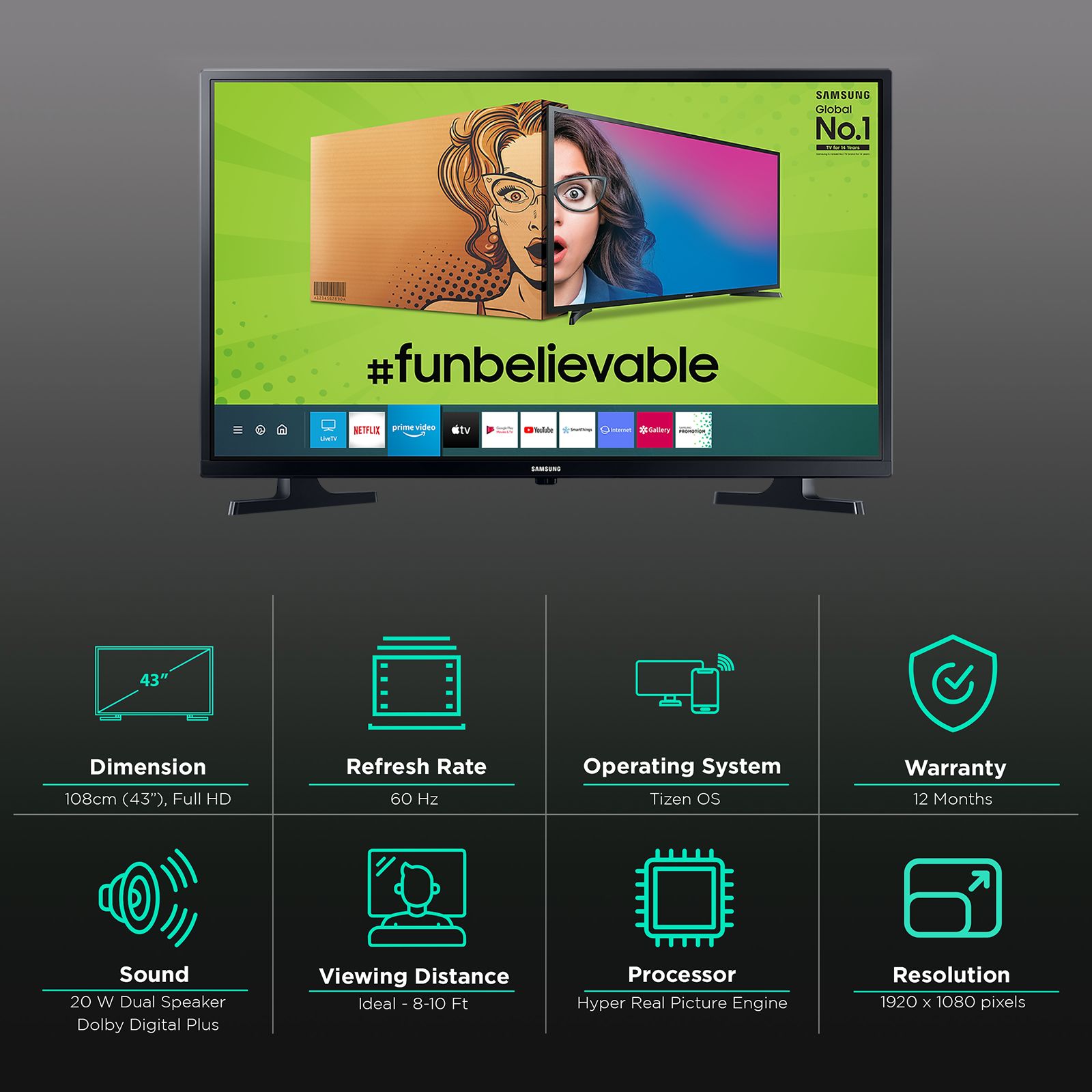 SAMSUNG Series 5 109 cm (43 inch) Full HD LED Smart Tizen TV with Hyper Real Picture Engine SAMSUNG Series 5 109 cm (43 inch) Full HD LED Smart Tizen TV with Hyper Real Picture Engine_3