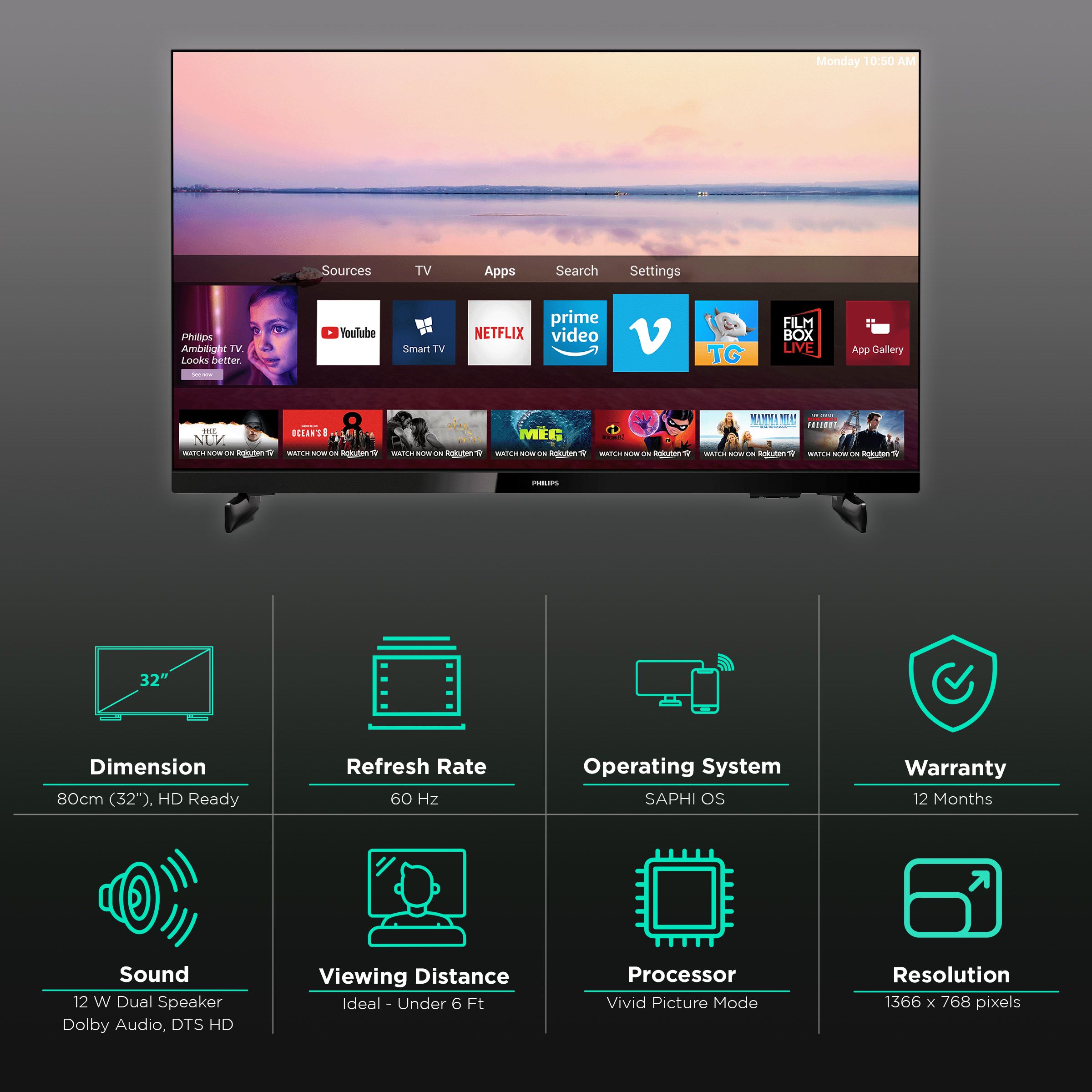 PHILIPS 6800 Series 80 cm (32 inch) HD Ready LED Smart SAPHI TV with Vivid Picture Mode (2021 model) PHILIPS 6800 Series 80 cm (32 inch) HD Ready LED Smart SAPHI TV with Vivid Picture Mode (2021 model)_2