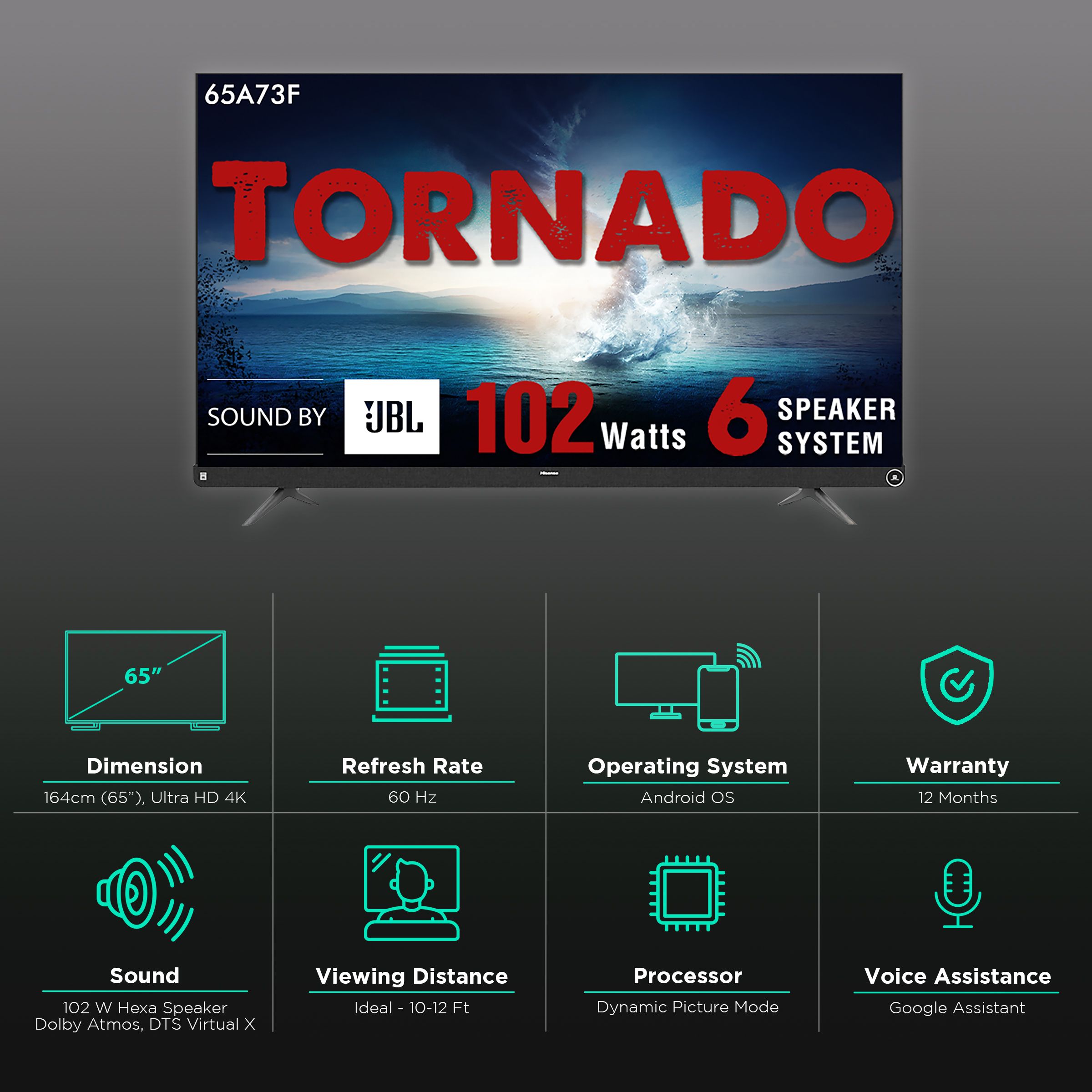 Hisense A73F 165 cm (65 inch) 4K Ultra HD LED Android TV with Google Assistant (2021 model)_3