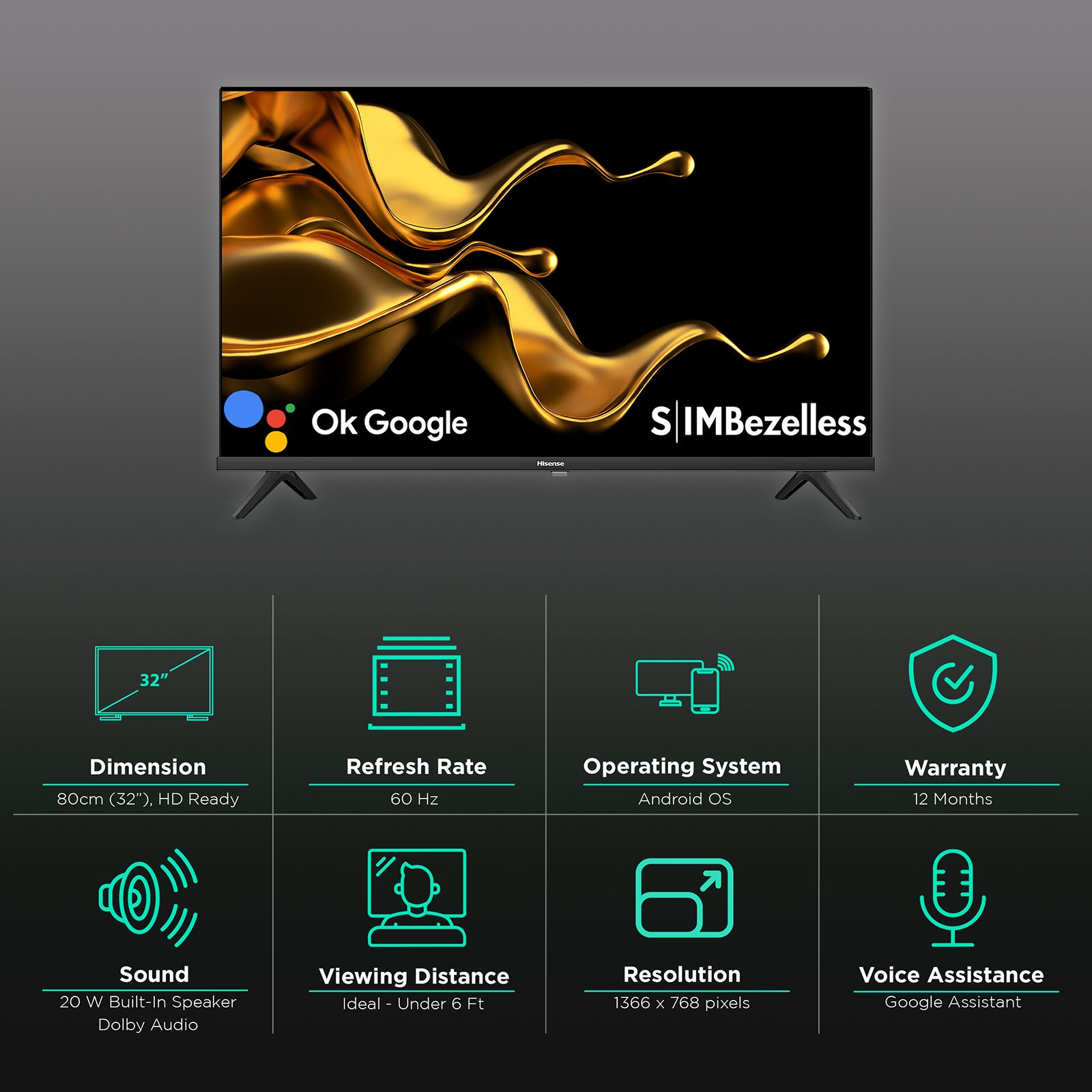 Hisense A4G 80 cm (32 inch) HD Ready LED Smart Android TV with Google Assistant (2021 model) Hisense A4G 80 cm (32 inch) HD Ready LED Smart Android TV with Google Assistant (2021 model)_3