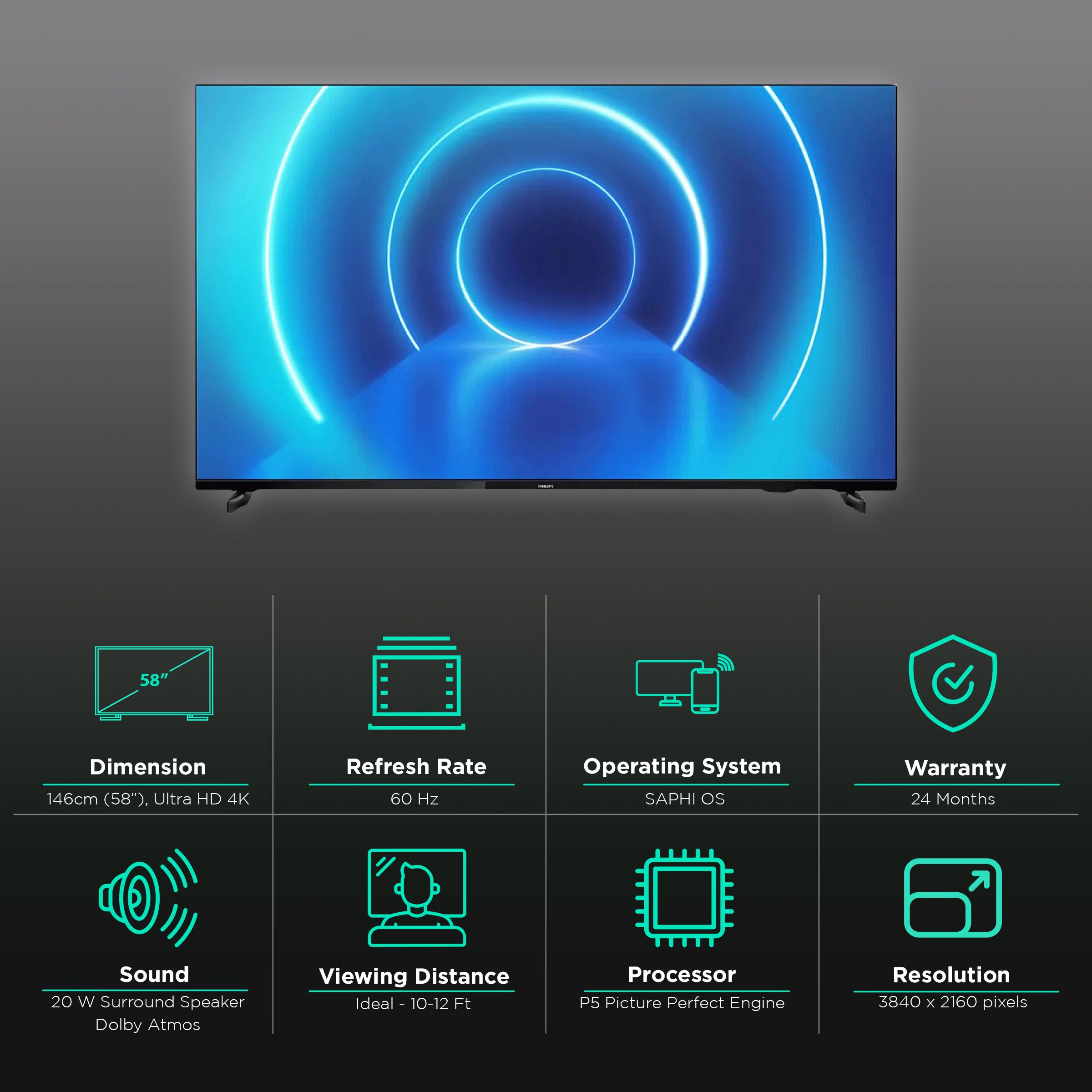 Philips 7600 Series 146 cm (58 inch) 4K Ultra HD LED SAPHI TV with P5 Perfect Picture Engine (2021 model)_2