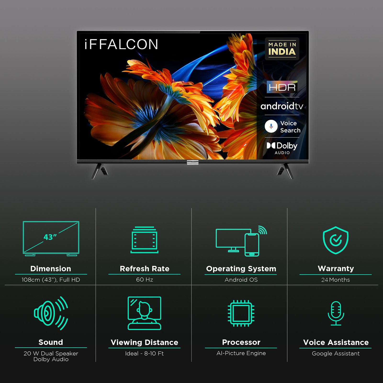 iFFALCON F52 109 cm (43 inch) Full HD LED Smart Android TV with Google Assistant (2021 model)_2