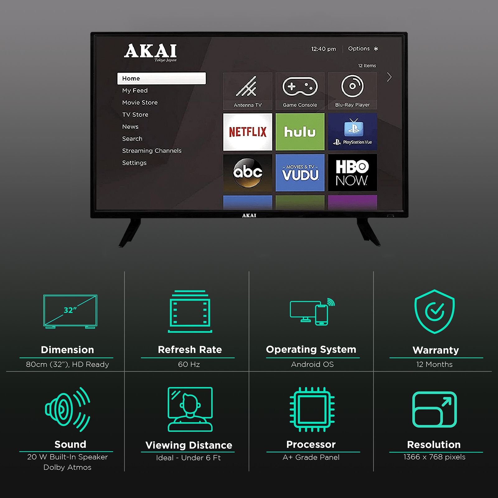 Akai 80 cm (32 inch) HD Ready LED Smart Android TV with A+ Grade Panel (2021 model) Akai 80 cm (32 inch) HD Ready LED Smart Android TV with A+ Grade Panel (2021 model)_3