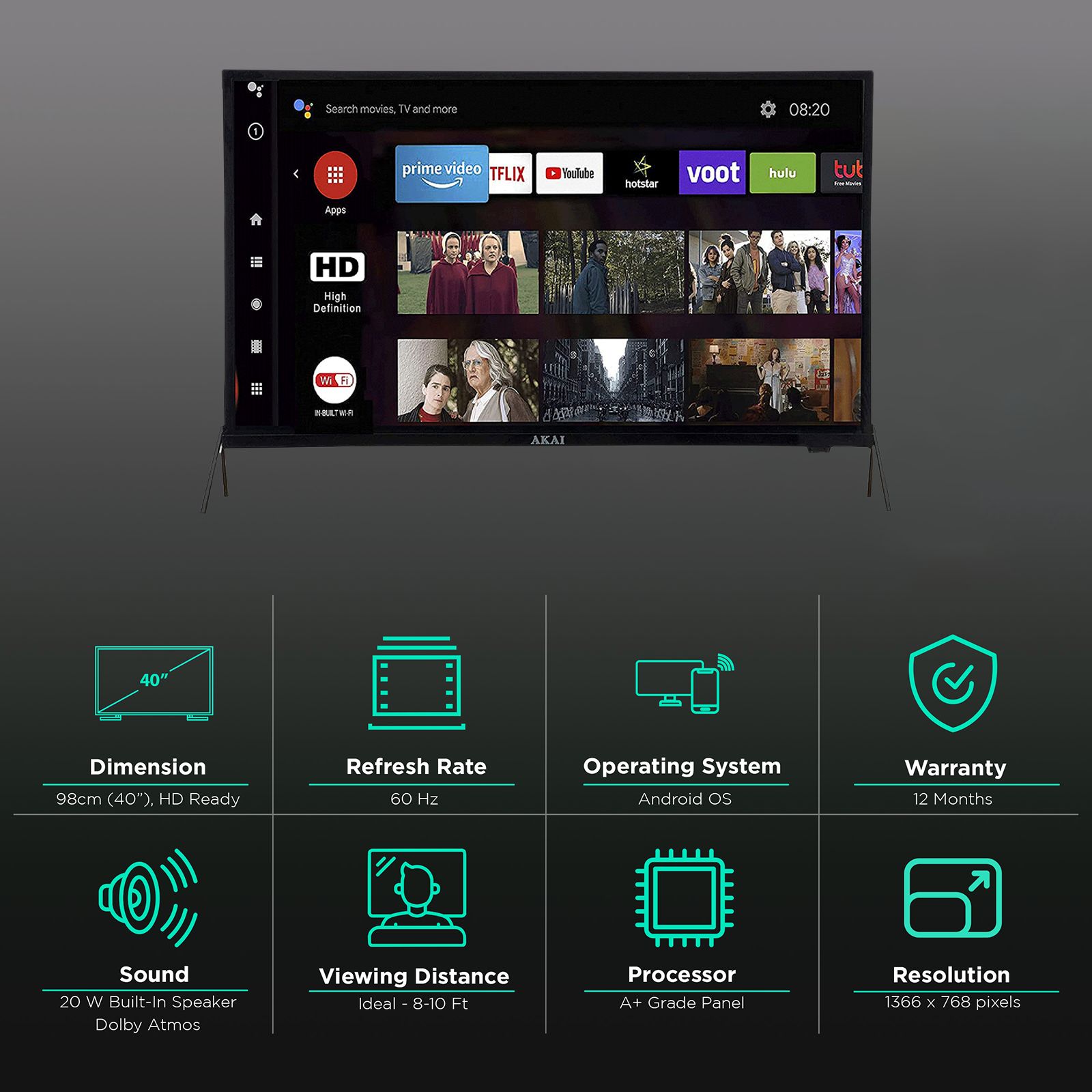 AKAI 100 cm (40 inch) HD Ready LED Smart Android TV with A+ Grade Panel (2021 model) AKAI 100 cm (40 inch) HD Ready LED Smart Android TV with A+ Grade Panel (2021 model)_3