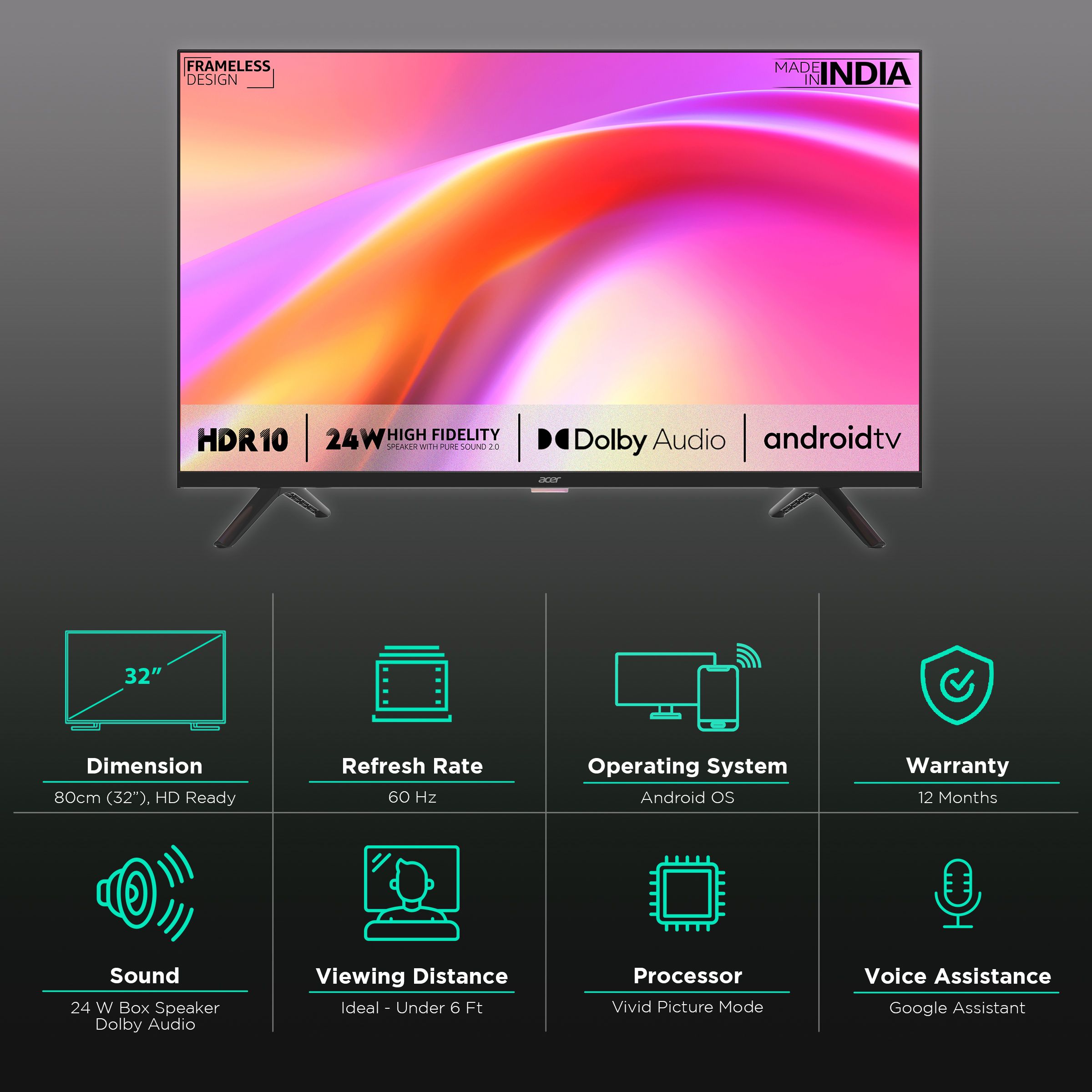 Acer Frameless 80 cm (32 inch) HD Ready LED Smart Android TV with Google Assistant Acer Frameless 80 cm (32 inch) HD Ready LED Smart Android TV with Google Assistant_3