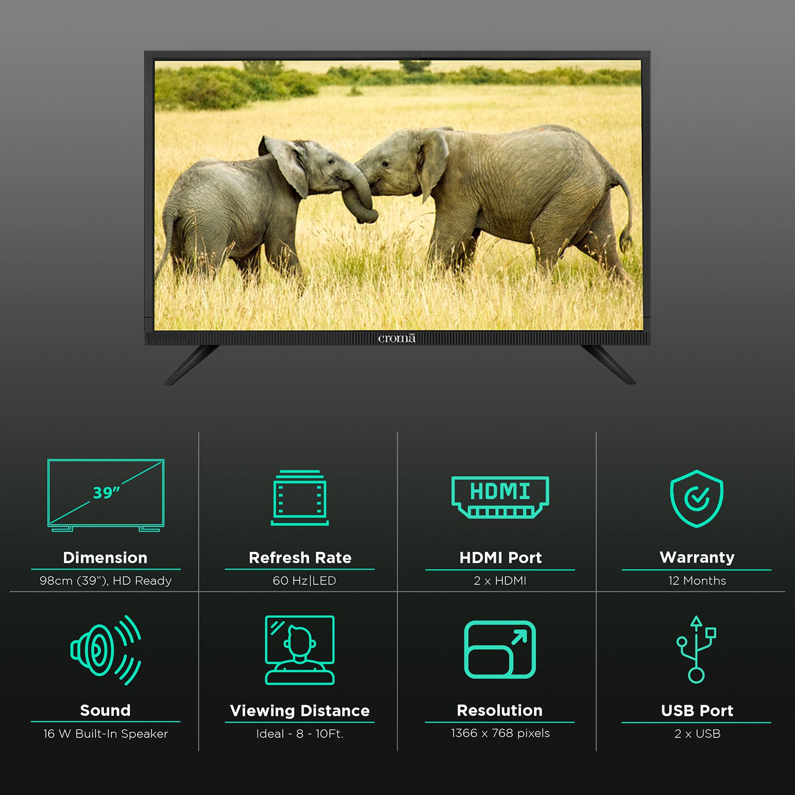 Croma 98 cm (39 inch) HD Ready LED TV with A+ Grade Panel (2022 model)_2