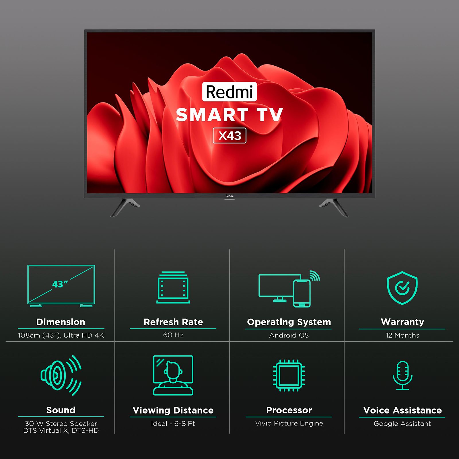 Redmi X Series 109 cm (43 inch) 4K Ultra HD LED Android TV with Google Assistant (2022 model) Redmi X Series 109 cm (43 inch) 4K Ultra HD LED Android TV with Google Assistant (2022 model)_3