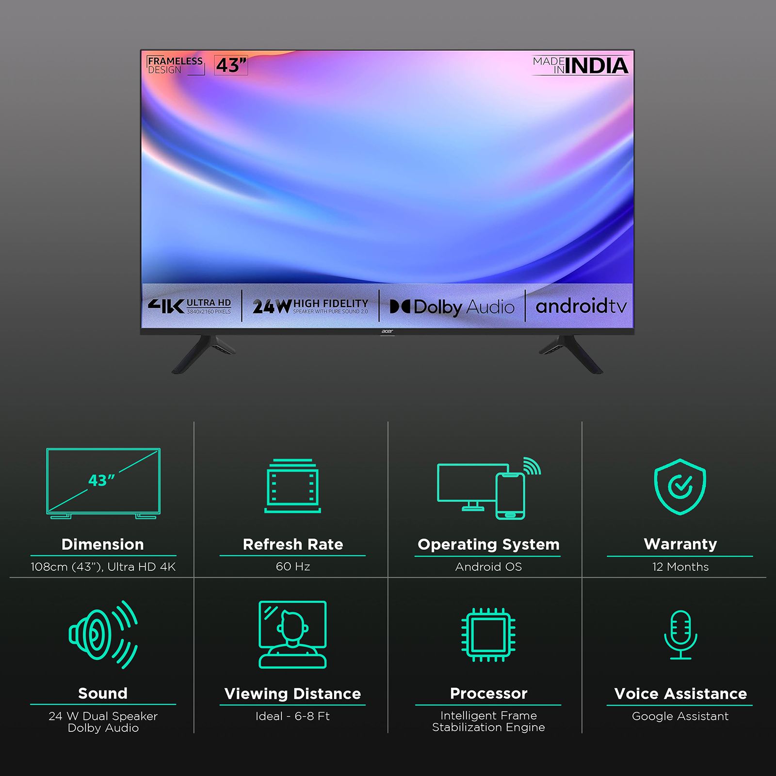 Acer Frameless 108 cm (43 inch) 4K Ultra HD LED Android TV with Google Assistant Acer Frameless 108 cm (43 inch) 4K Ultra HD LED Android TV with Google Assistant_3