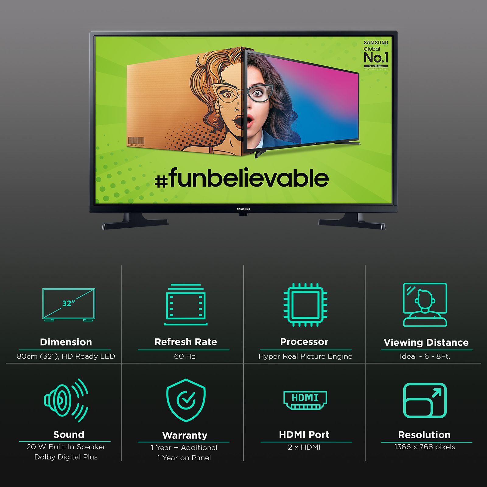 SAMSUNG Series 4 80 cm (32 inch) HD Ready LED TV with Hyper Real Picture Engine (2020 model)_2