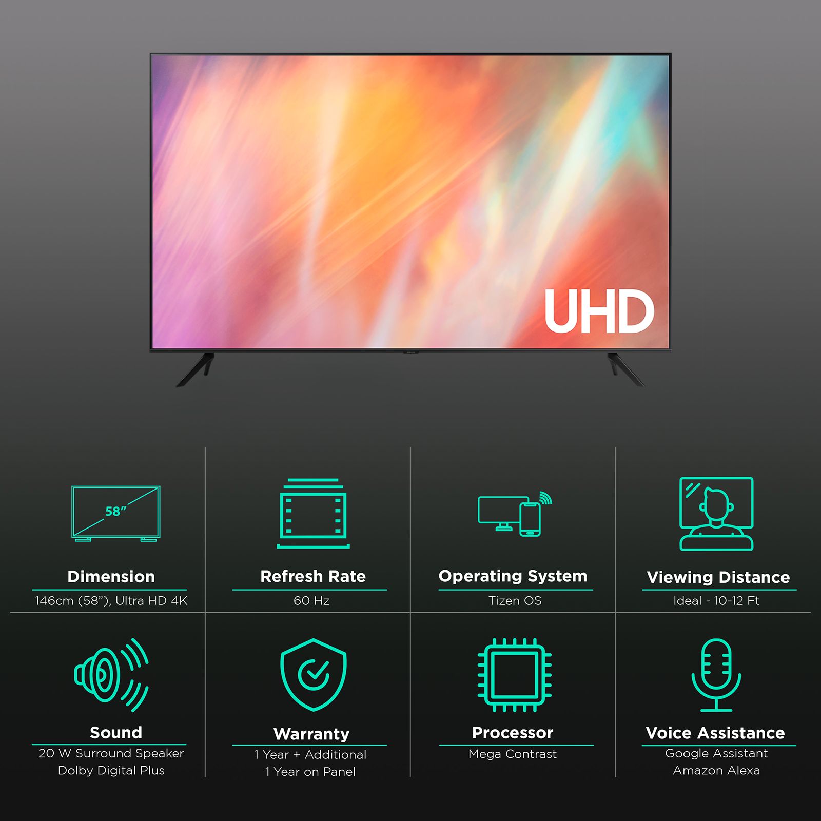 SAMSUNG Crystal 4K Pro 146 cm (58 inch) 4K Ultra HD LED Tizen TV with Alexa Compatibility (2021 model)_3