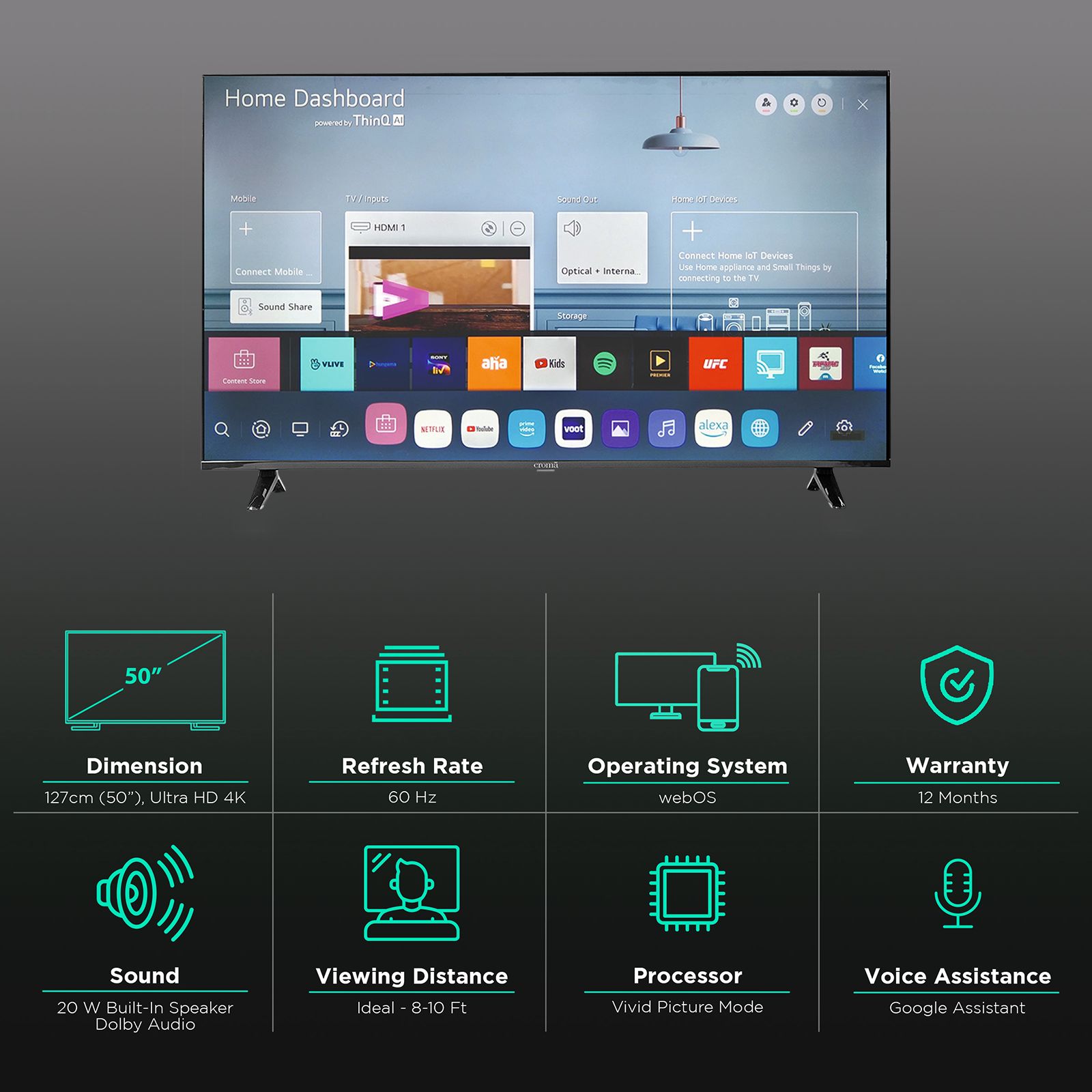 Croma 127 cm (50 inch) 4K Ultra HD LED Smart WebOS TV with Dolby Audio_3