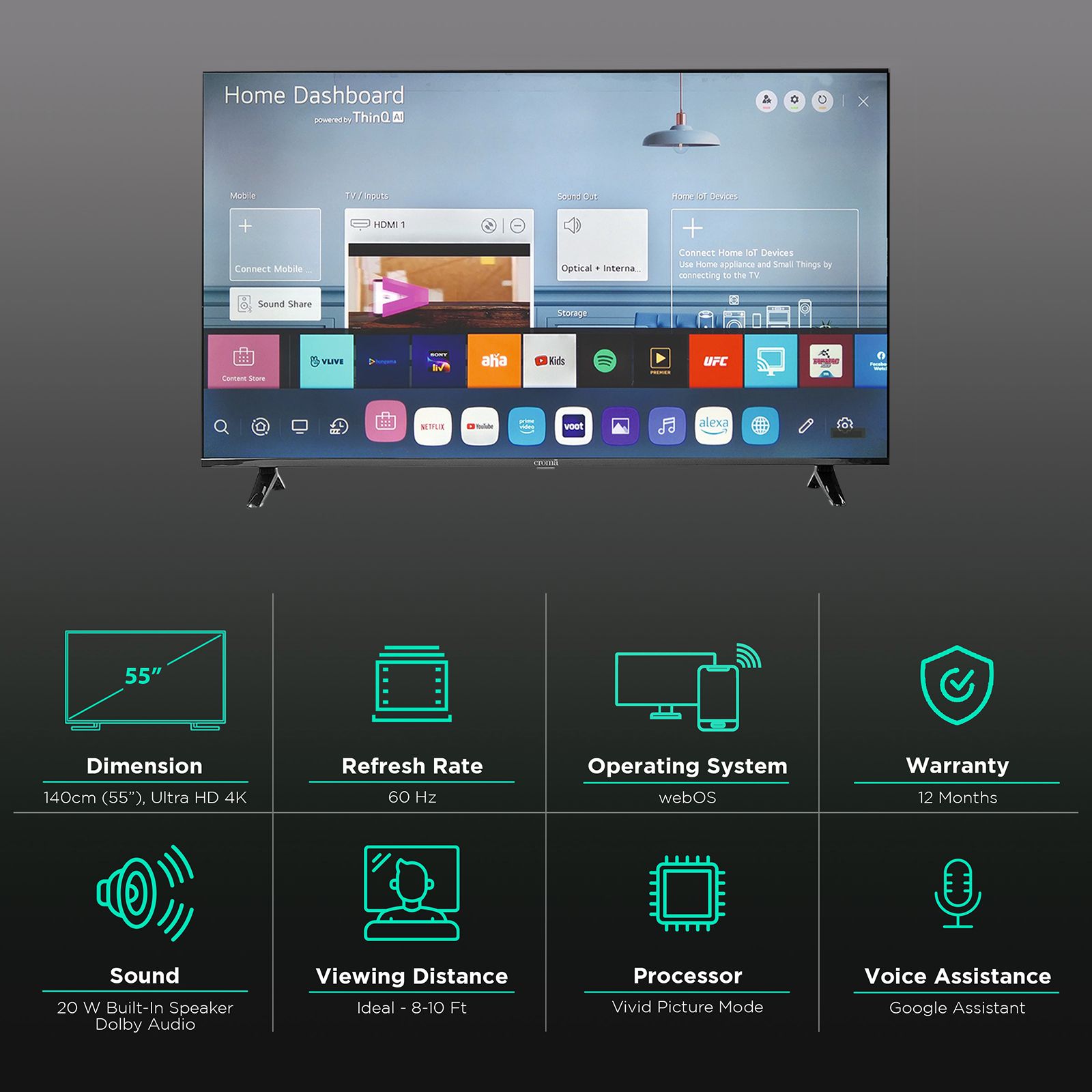 Croma 140 cm (55 inch) 4K Ultra HD LED Smart WebOS TV with Google Assistant Croma 140 cm (55 inch) 4K Ultra HD LED Smart WebOS TV with Google Assistant_3