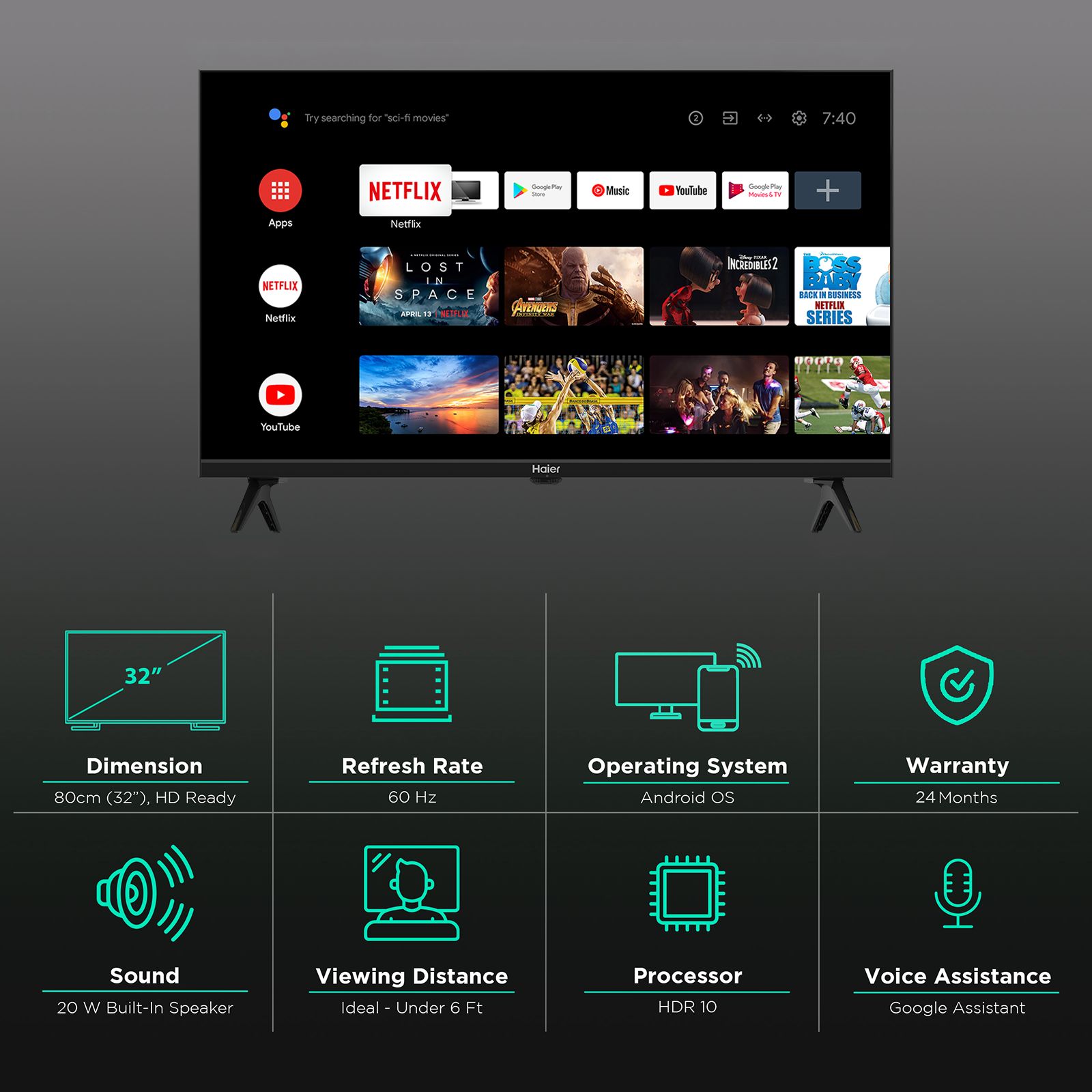 Haier 80 cm (32 inch) HD Ready LED Smart Android TV with Google Assistant Haier 80 cm (32 inch) HD Ready LED Smart Android TV with Google Assistant_3