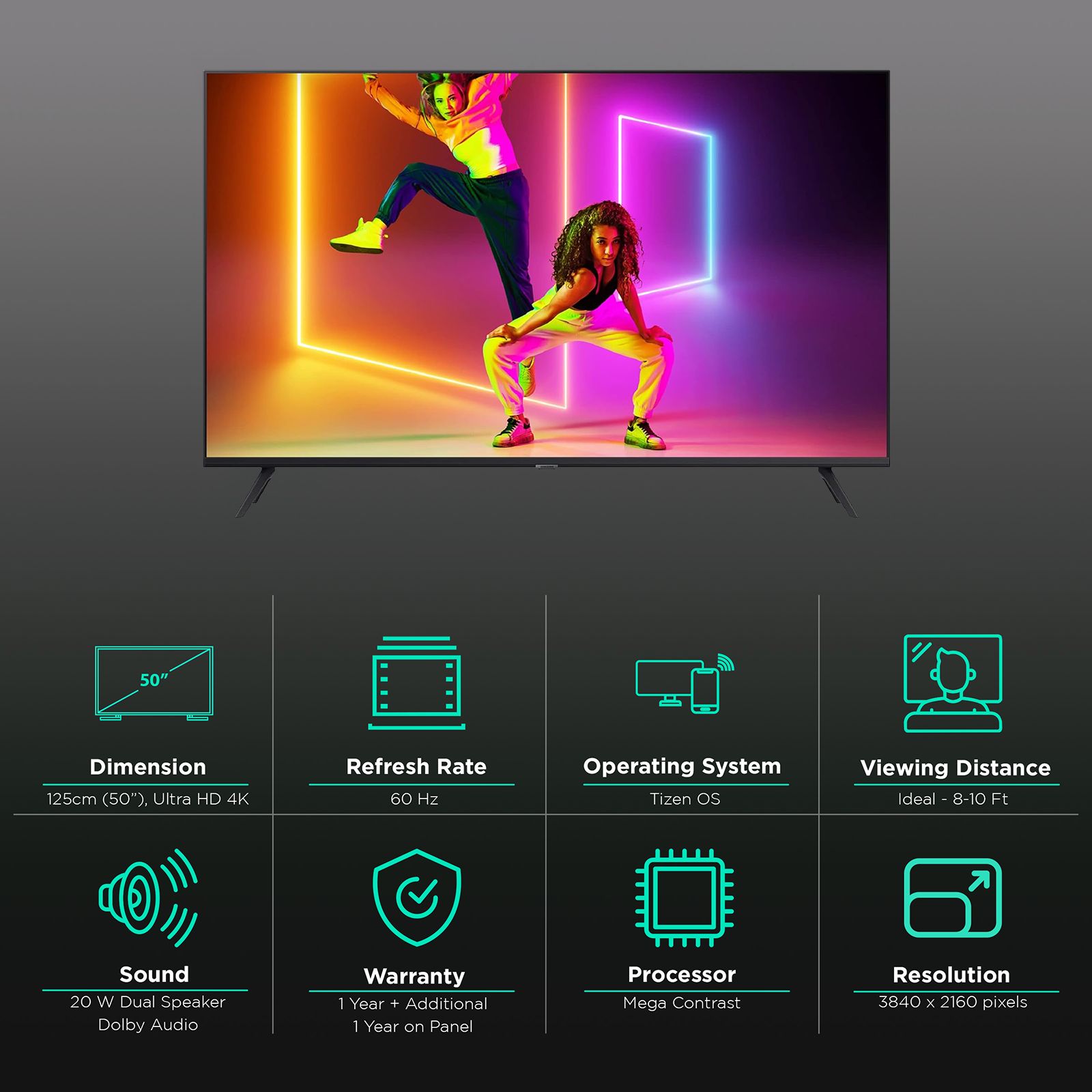 SAMSUNG Crystal 4K 125 cm (50 inch) 4K Ultra HD LED Tizen TV with Google Assistant (2021 model)_3