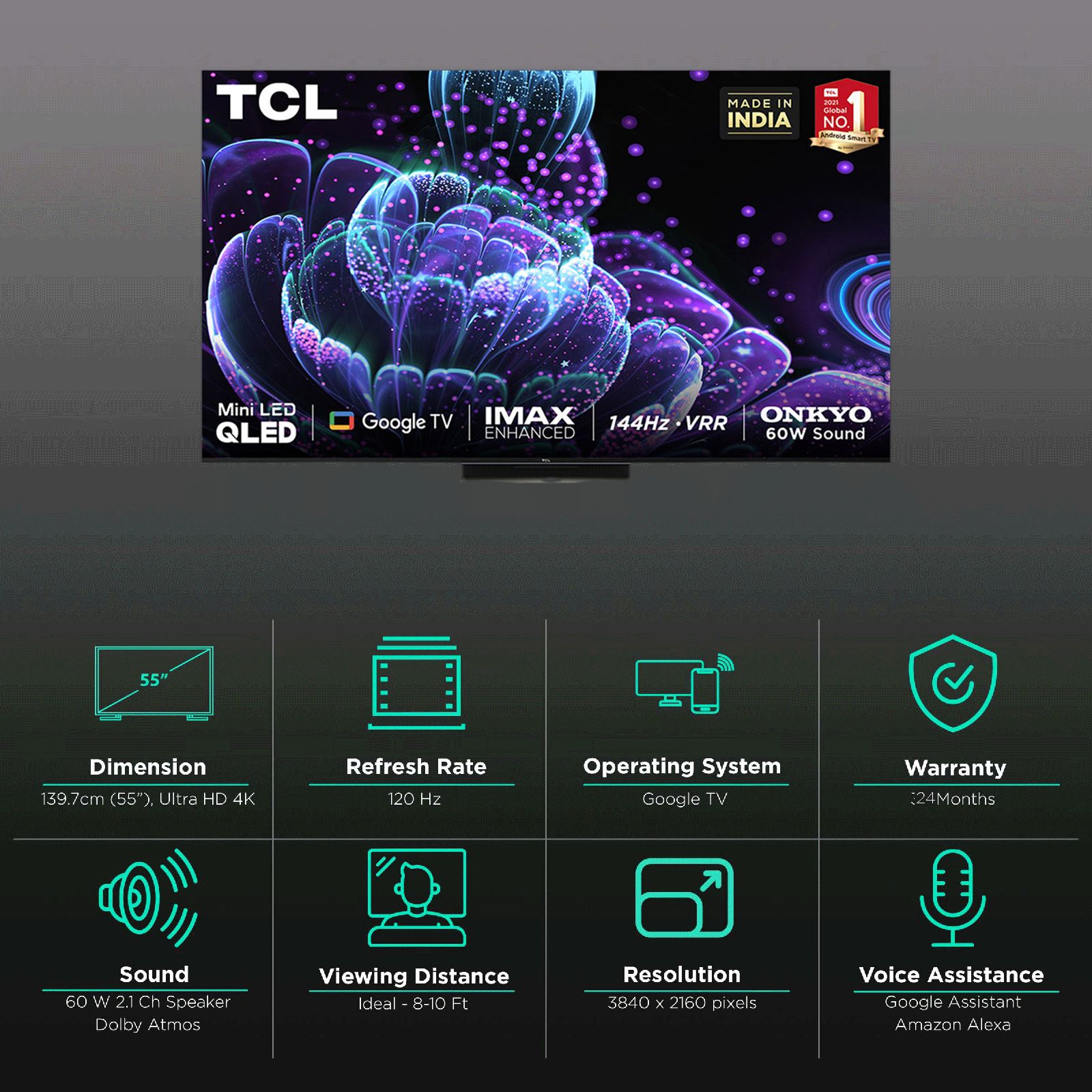 TCL C835 140 cm (55 inch) 4K Ultra HD LED Smart Android TV with Voice Assistance (2022 model) TCL C835 140 cm (55 inch) 4K Ultra HD LED Smart Android TV with Voice Assistance (2022 model)_3