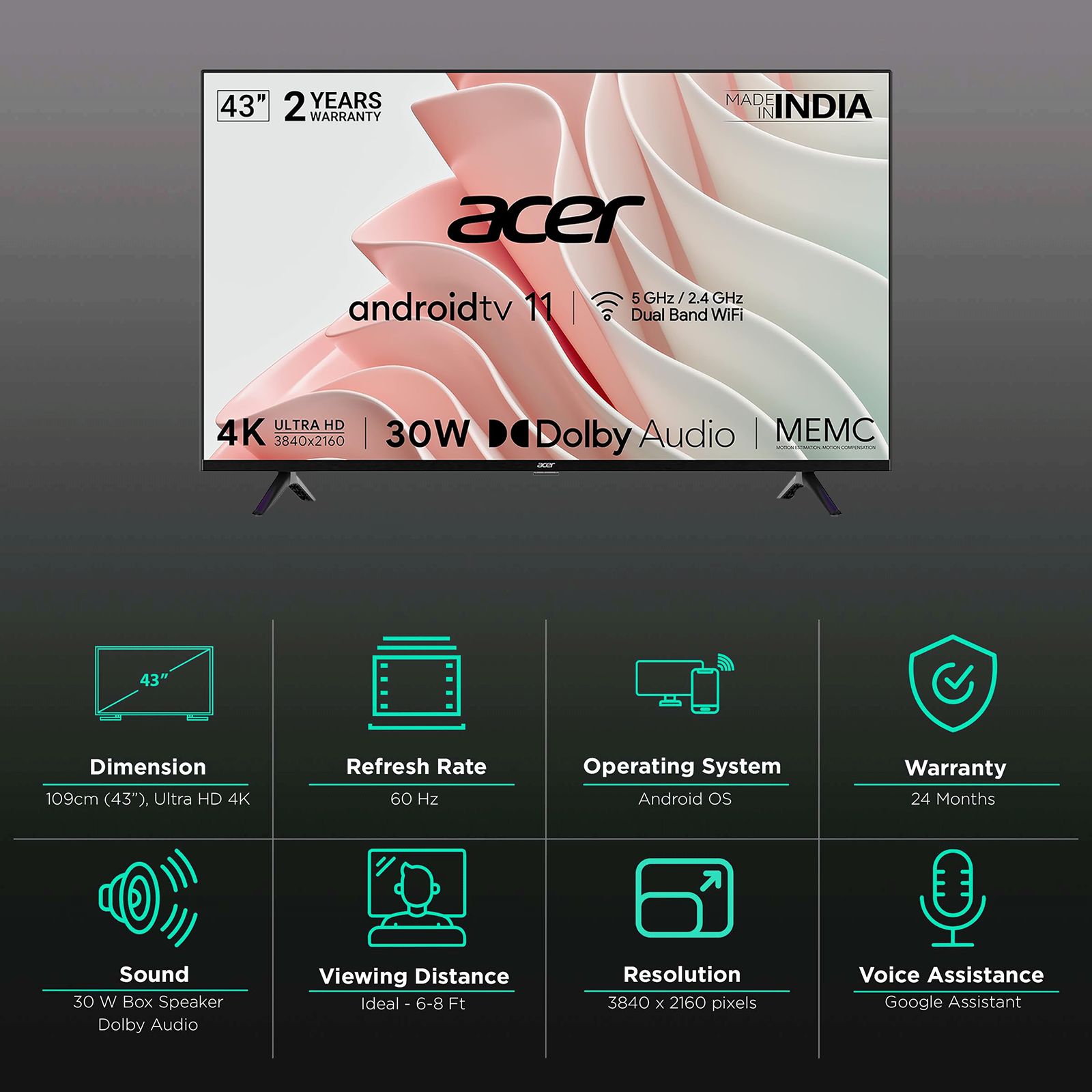 acer I Series 109 cm (43 inch) 4K Ultra HD LED Smart Android TV with Google Assistant (2022 model) acer I Series 109 cm (43 inch) 4K Ultra HD LED Smart Android TV with Google Assistant (2022 model)_3