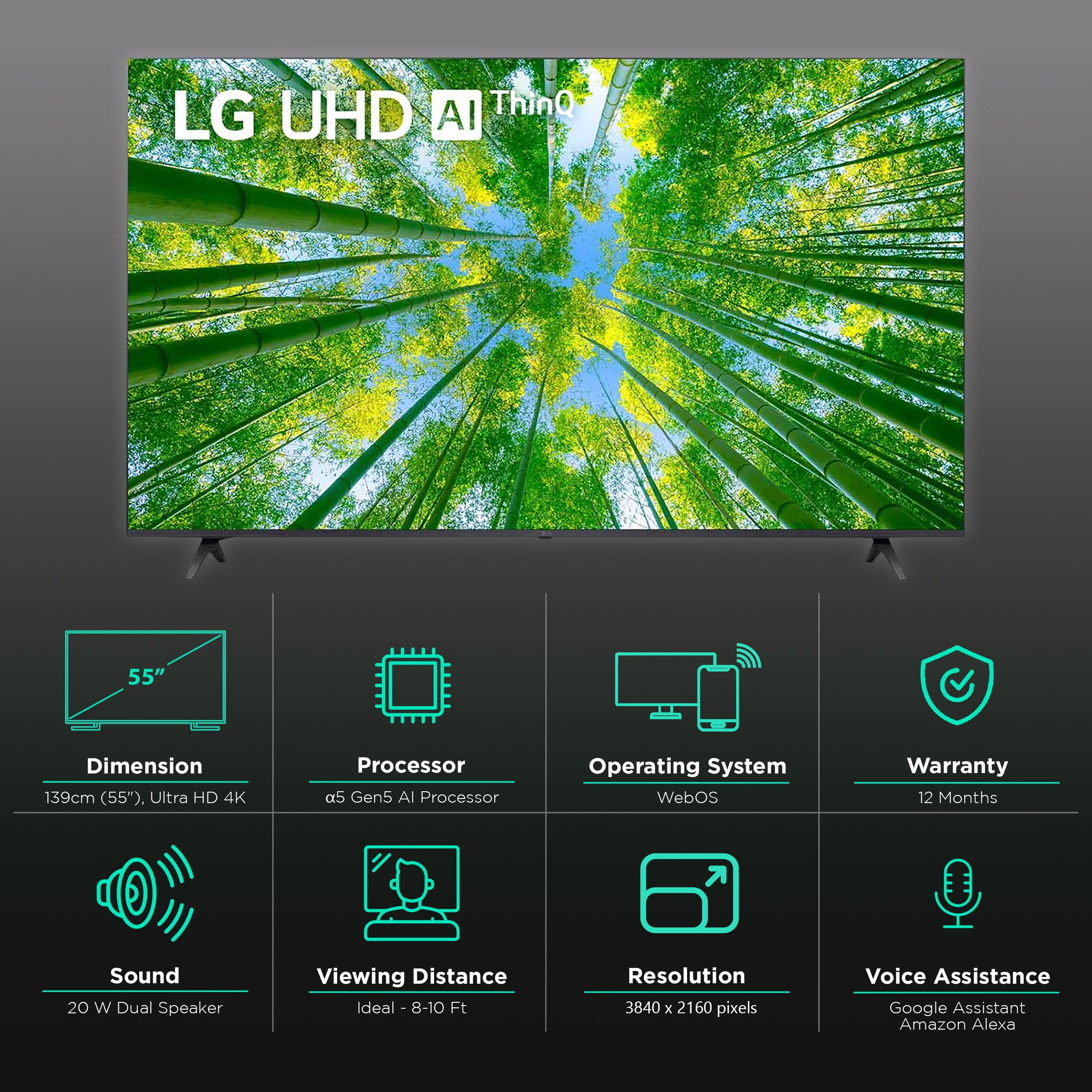 LG UQ80 140 cm (55 inch) 4K Ultra HD LED Smart WebOS TV with Voice Assistance (2022 model) LG UQ80 140 cm (55 inch) 4K Ultra HD LED Smart WebOS TV with Voice Assistance (2022 model)_3