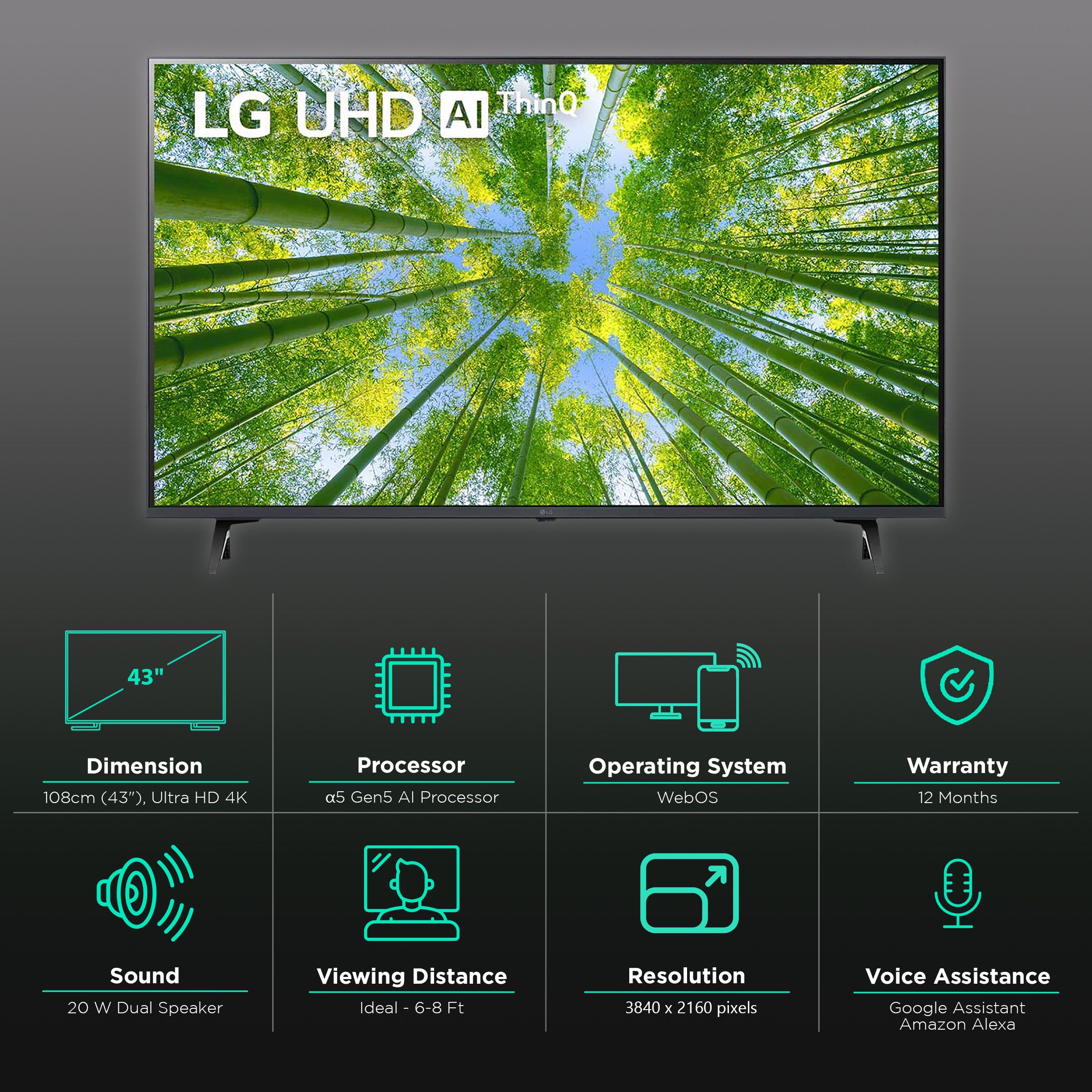 LG UQ80 109 cm (43 inch) 4K Ultra HD LED WebOS TV with Voice Assistance (2022 model)_3