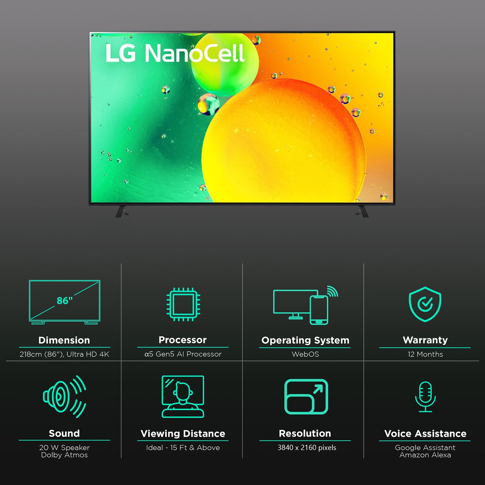 LG NANO75 218 cm (86 inch) 4K Ultra HD Nano Cell Smart WebOS TV with Voice Assistance (2022 model)_3