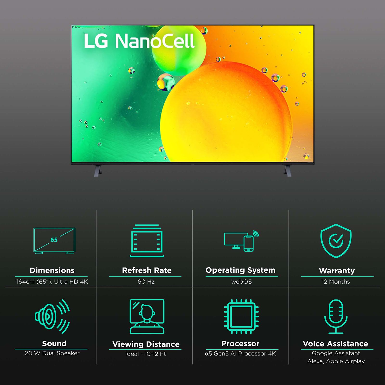 LG NANO75 165 cm (65 inch) 4K Ultra HD Nano Cell Smart WebOS TV with Voice Assistance (2022 model)_3